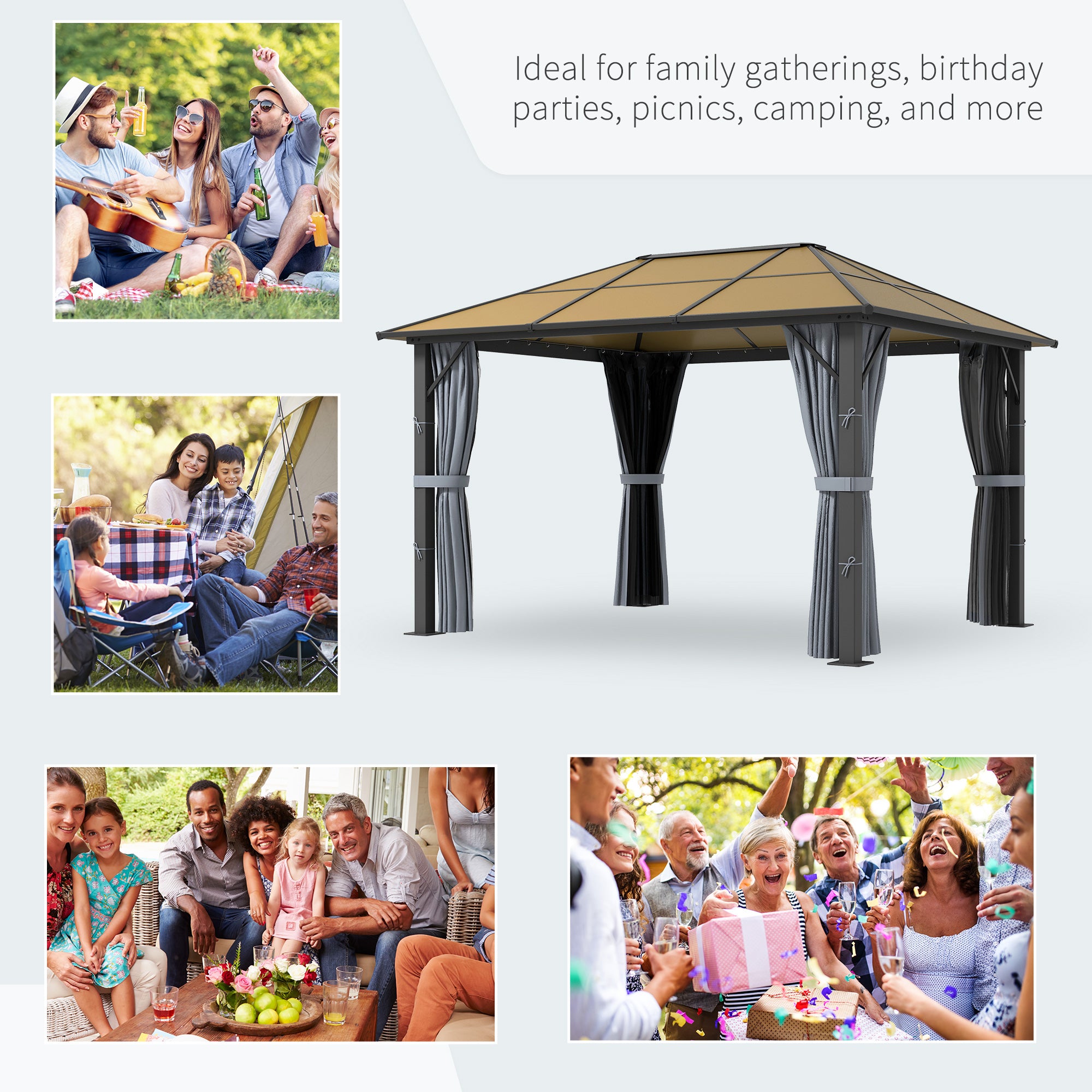 3 x 3.6m Aluminium Garden Gazebo Set with Mesh Curtains - Grey