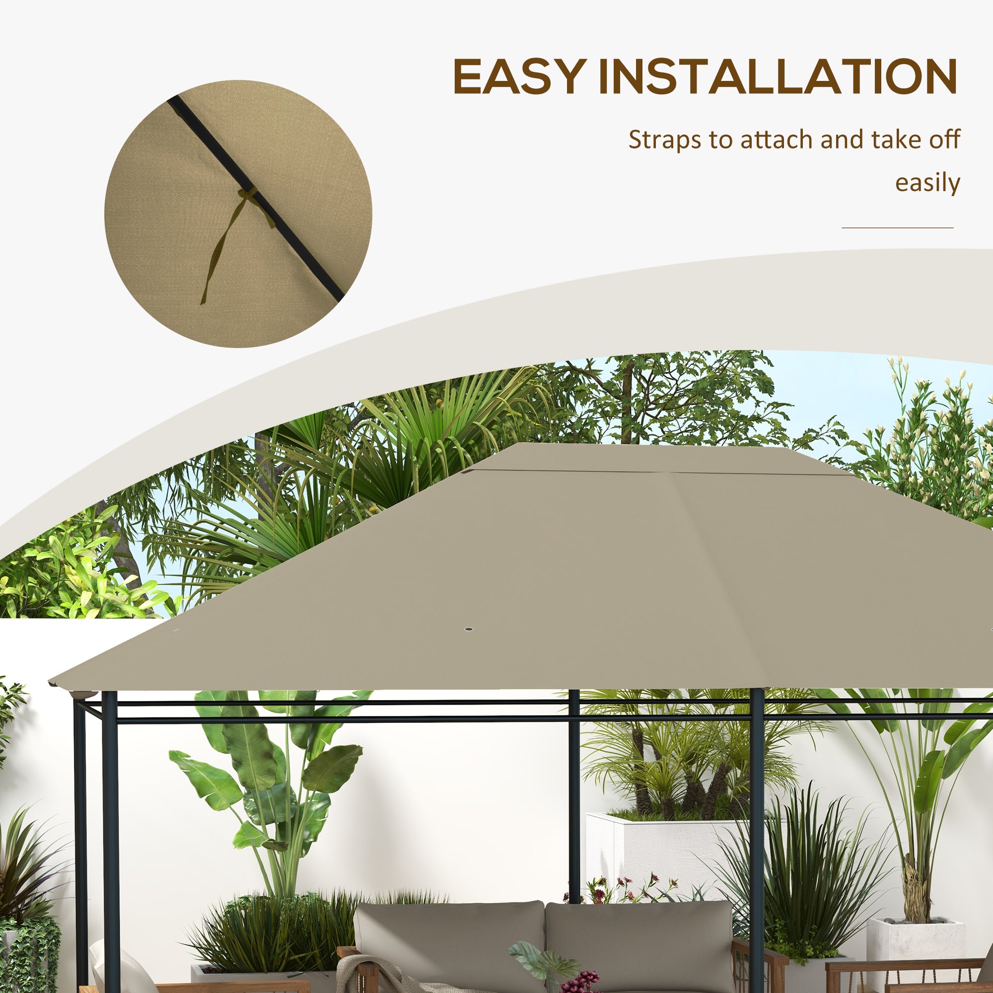 3 x 4m Gazebo Canopy Replacement Cover, Gazebo Roof Replacement (TOP COVER ONLY), Khaki