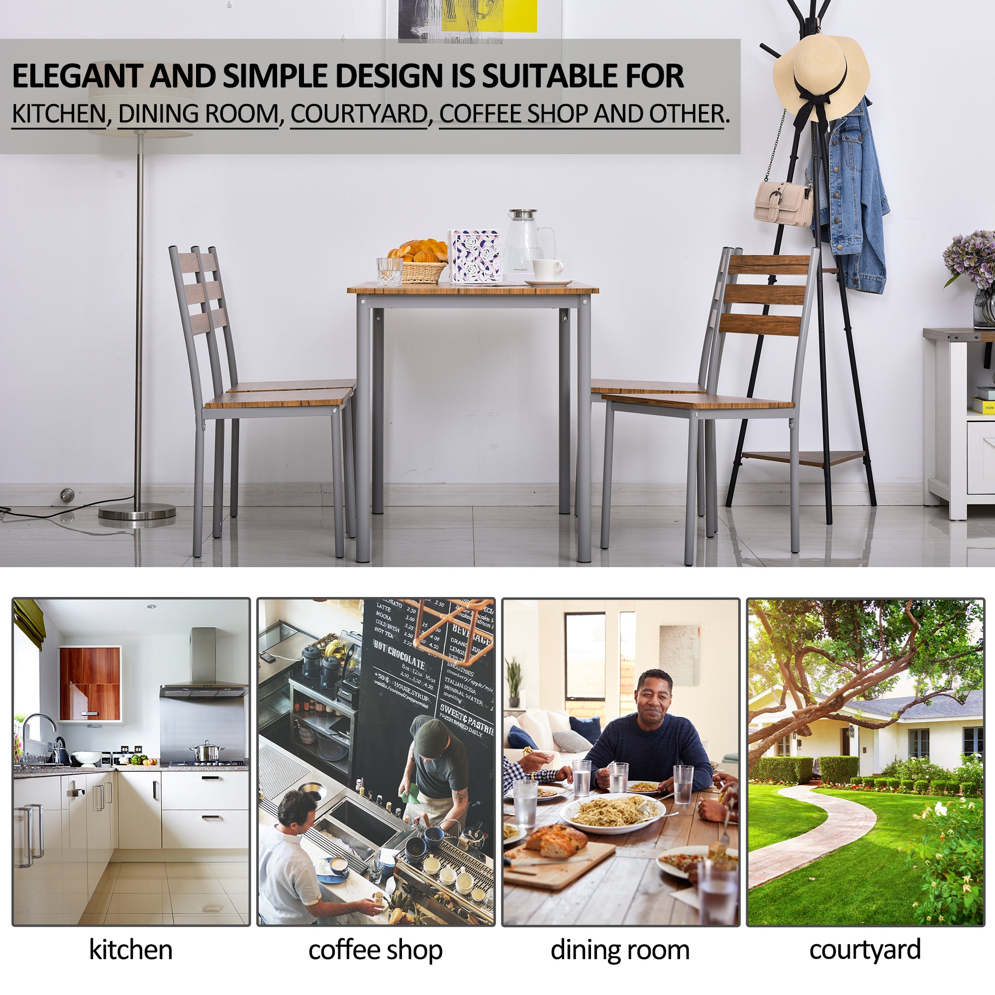 Modern 5-Piece Dining Table Set, Dining Table With 4 Chairs For Compact Dining Room& Kitchen, Brown