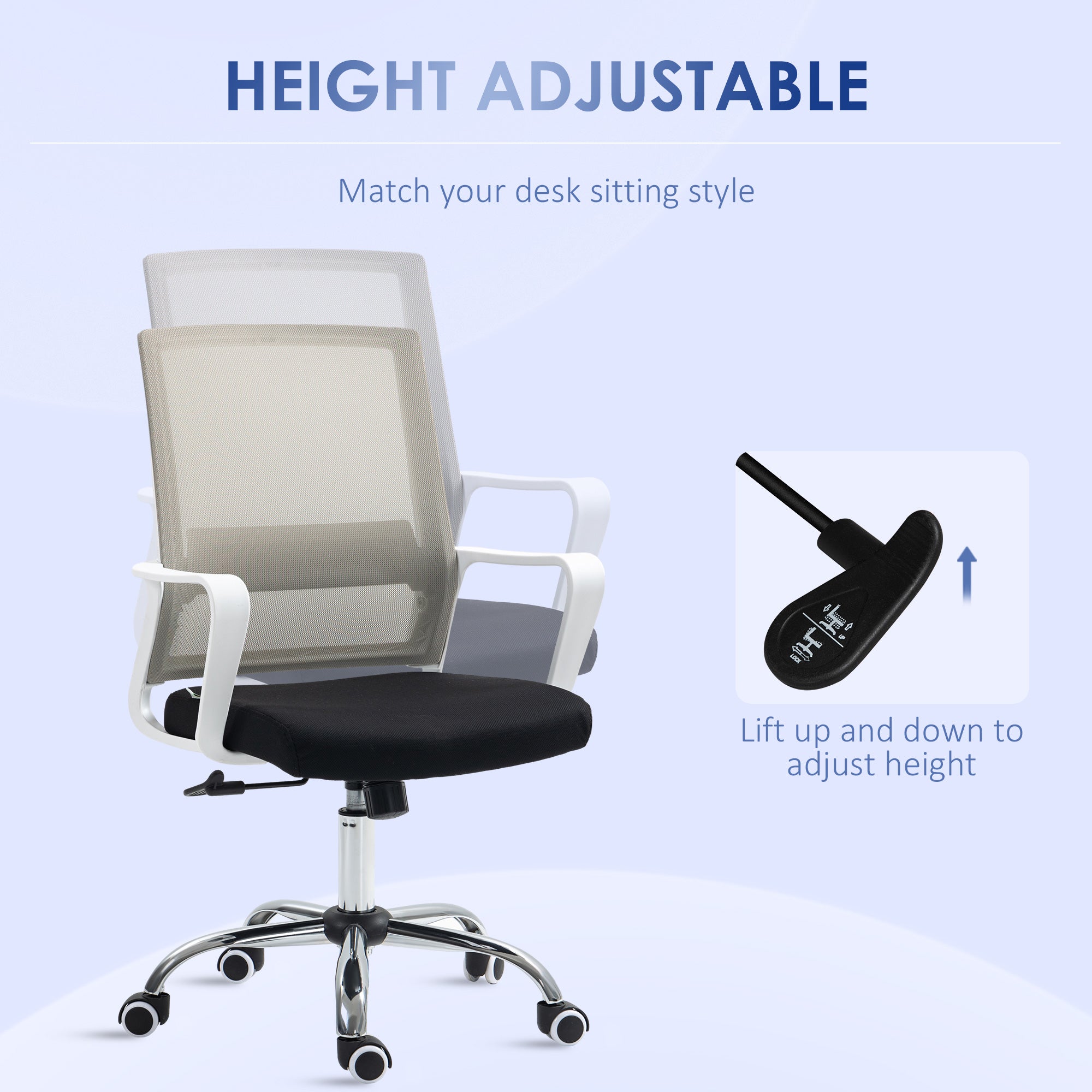 Ergonomic Desk Chair Mesh Office Chair with Adjustable Height Armrest and 360° Swivel Castor Wheels Black