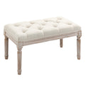 Tufted Upholstered Accent Bench Ottoman Linen-Touch Foot Stool for Living Room Bedroom Hallway - Beige