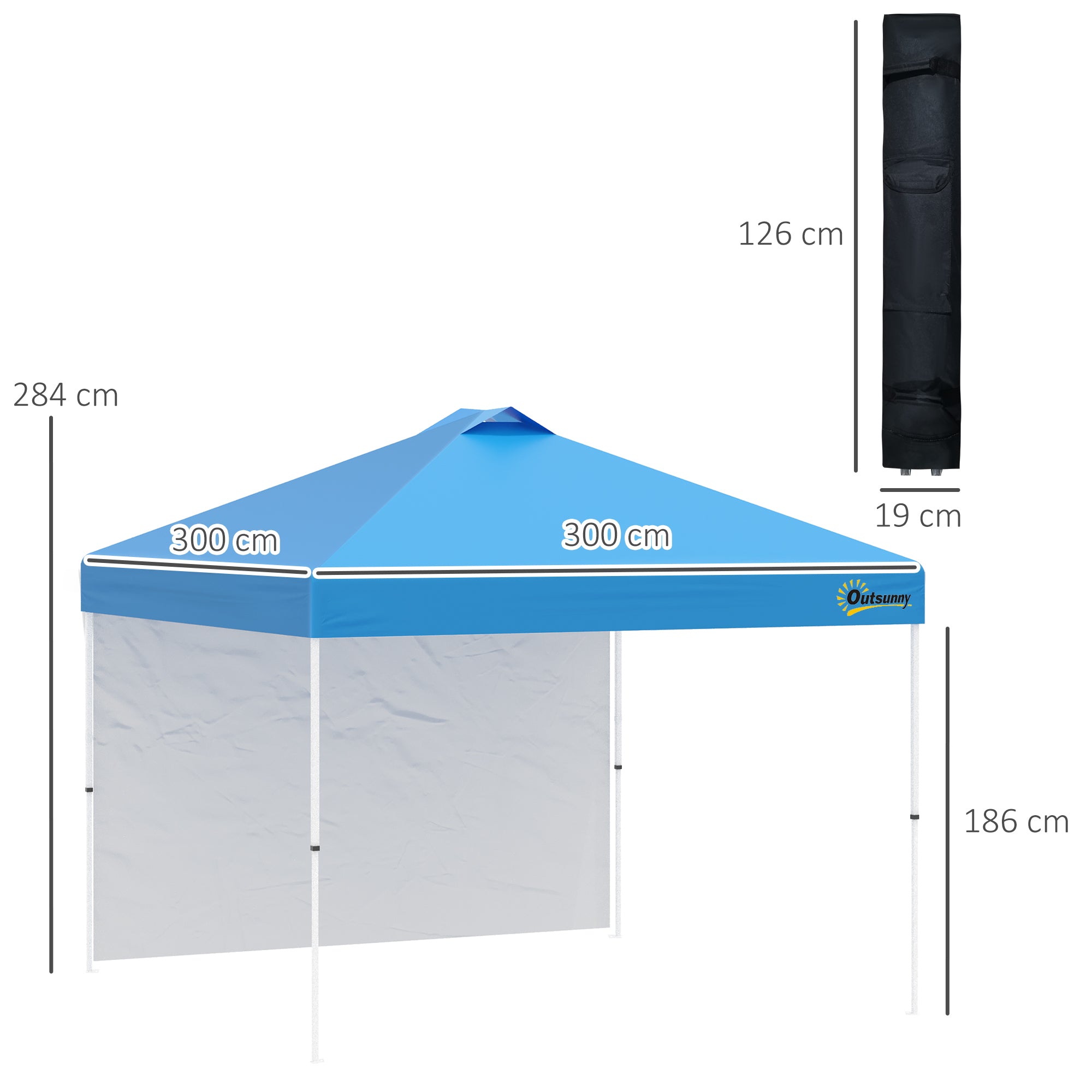 3x(3)M Pop Up Gazebo Tent with 1 Sidewall, Roller Bag, Adjustable Height, Event Shelter Tent for Garden, Patio, Blue