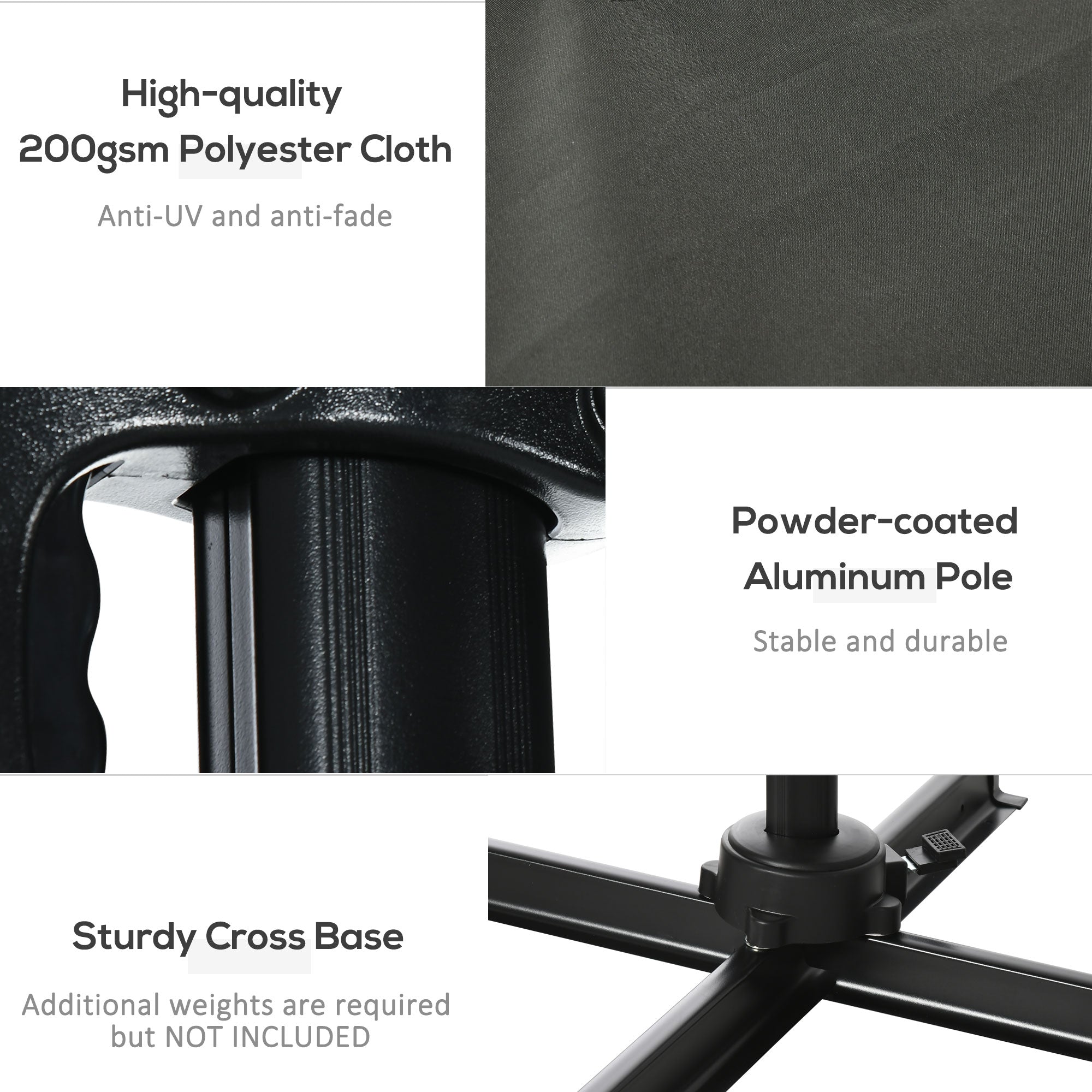 2.5 x 2.5m Cantilever Patio Parasol with Crank Handle and Cross Base - Grey