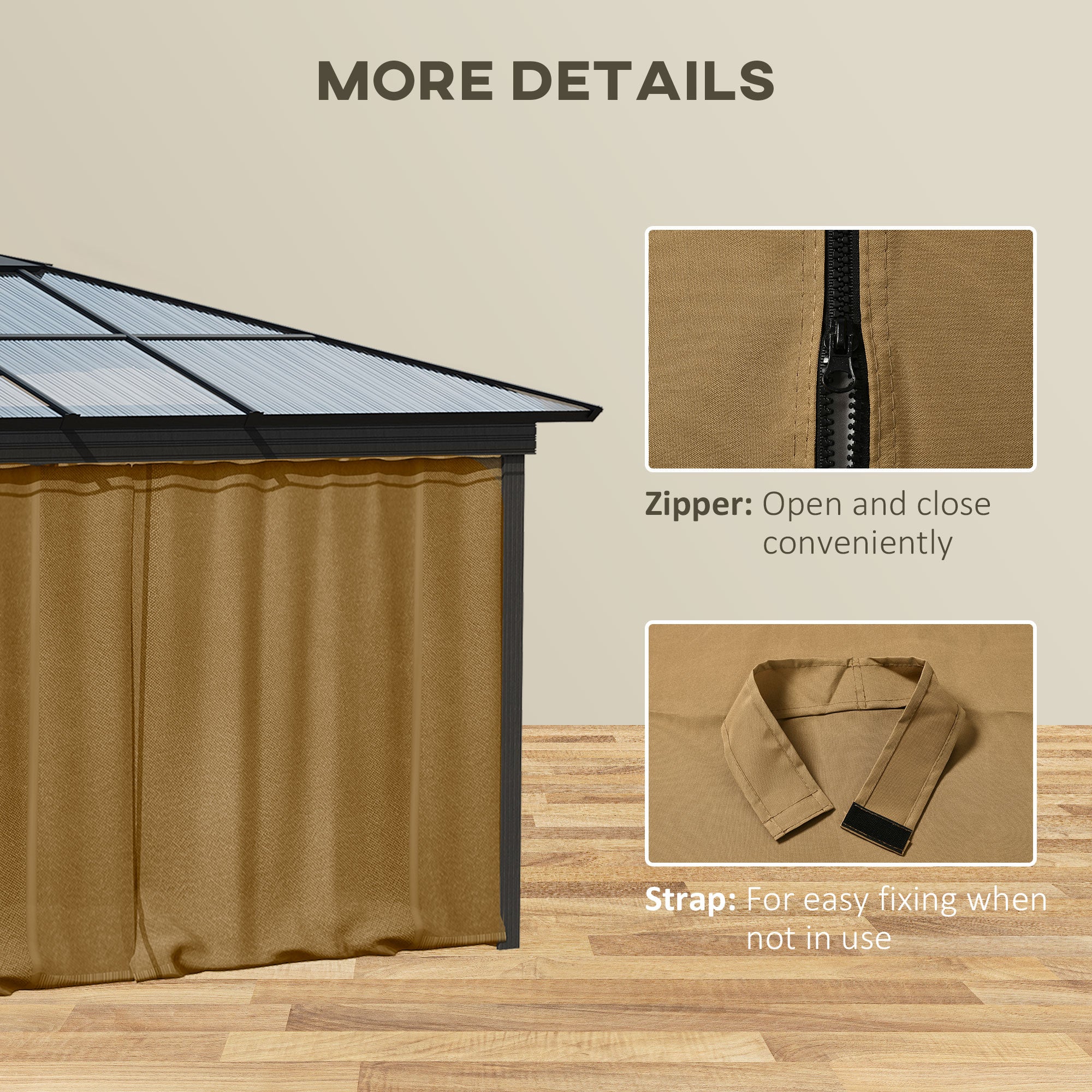 Replacement Gazebo Curtain 4-Panel Sidewalls with Zipper for 3 x 3 (M) Yard Gazebos Canopy Tent Brown