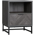 Industrial Bedside Table with Drawer and Shelf - Dark Grey