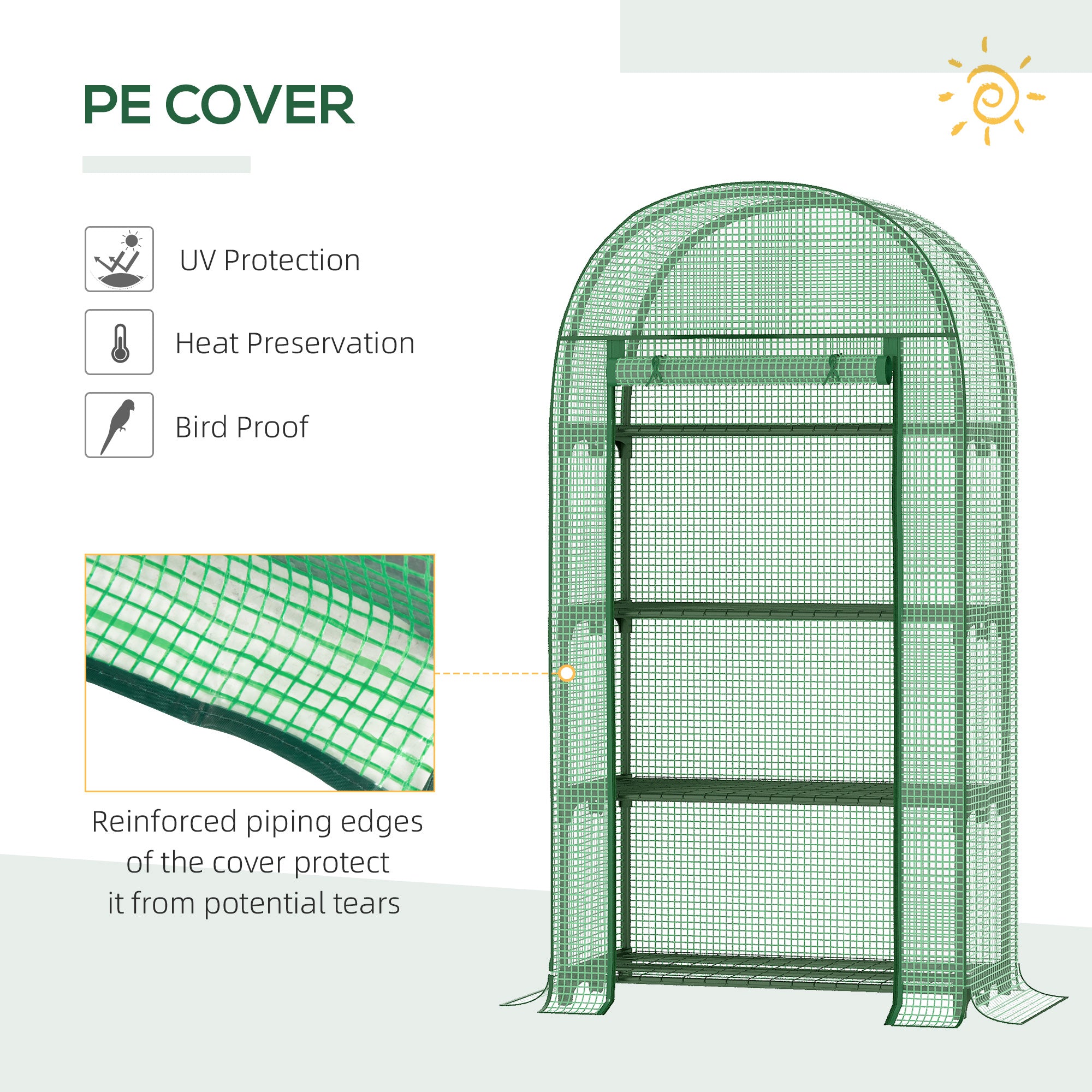 80x49x160cm Mini Greenhouse for Outdoor, Portable Gardening Plant with Storage Shelf, Roll-Up Zippered Door, Metal Frame and PE Cover, Green