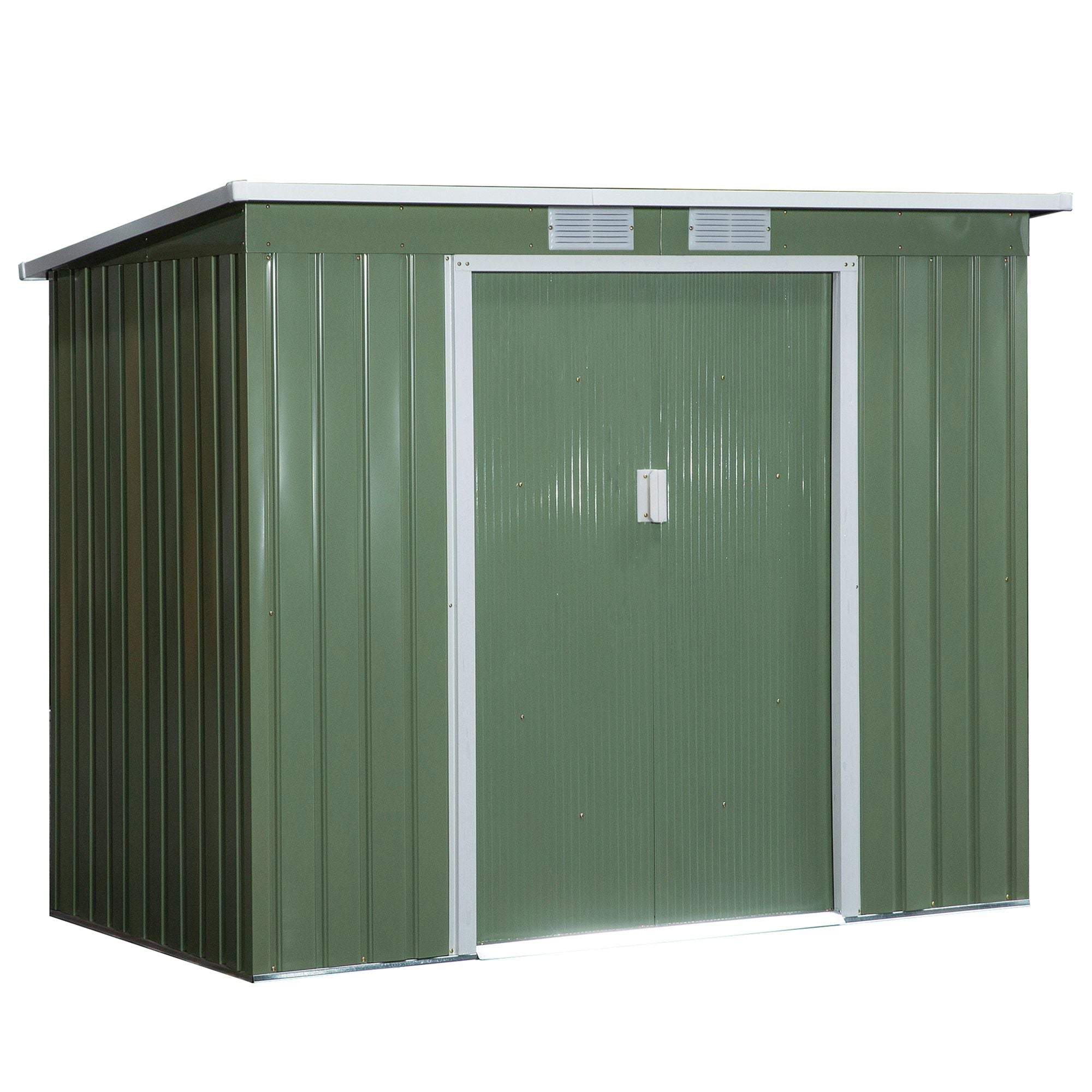 Pend Garden Storage Shed w/ Foundation Double Door Ventilation Window Sloped Roof Outdoor Equipment Tool Storage 213 x 130 x 173 cm