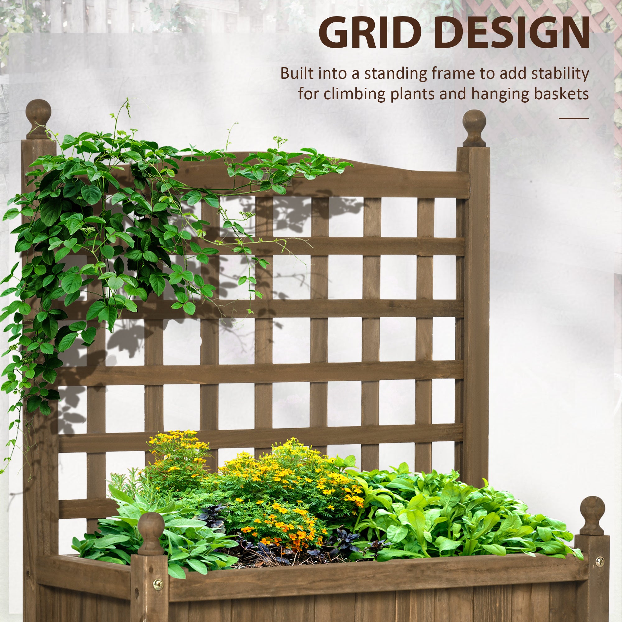 Garden Planters with Trellis for Climbing Vines, Wood Raised Beds for Garden, Flower Pot, Indoor Outdoor, Brown