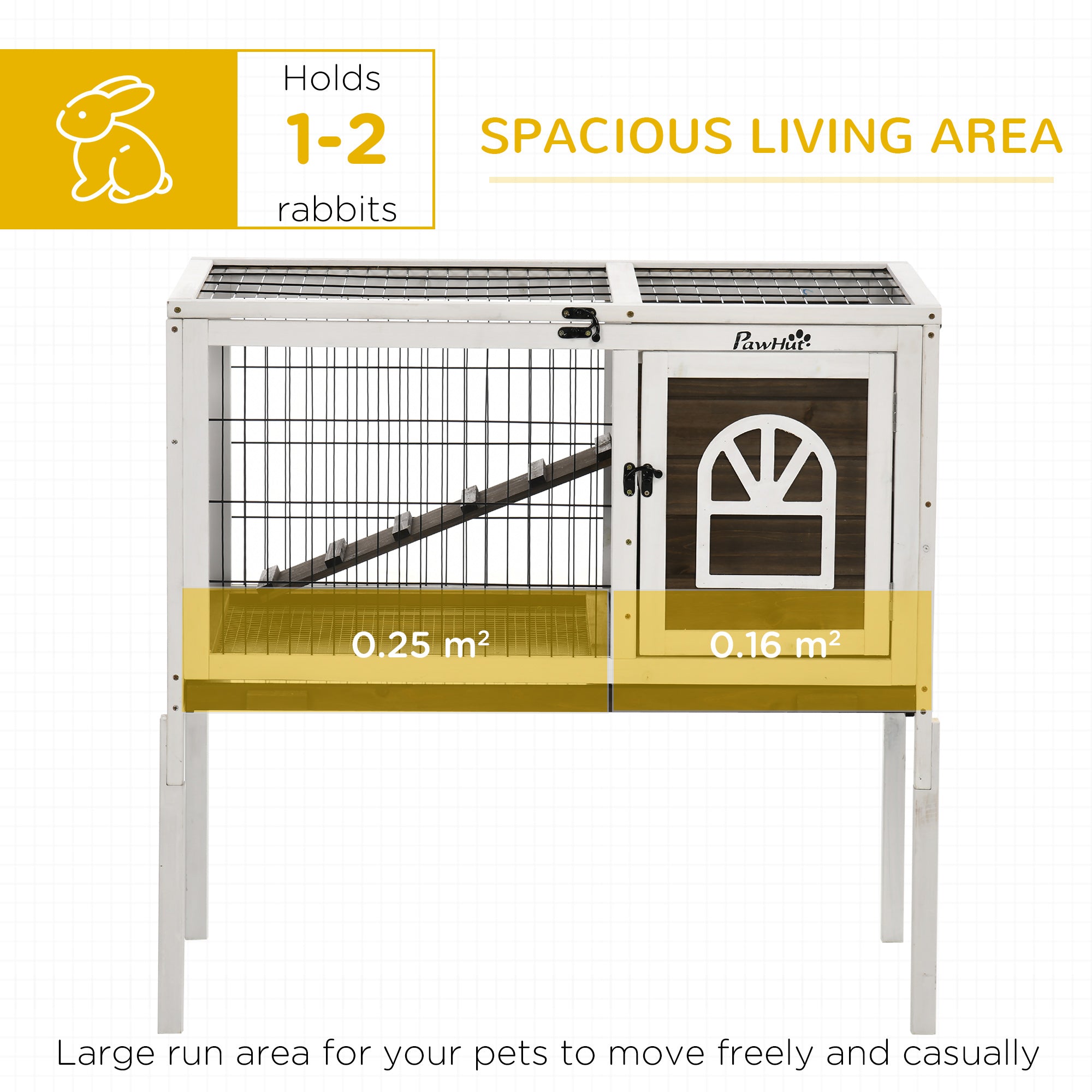 Wooden Rabbit Hutch with Openable Roof, Elevated Guinea Pig Cage with Ladder, Small Animal House w/ Slide-out Tray 90 x 53 x 87cm Coffee Brown