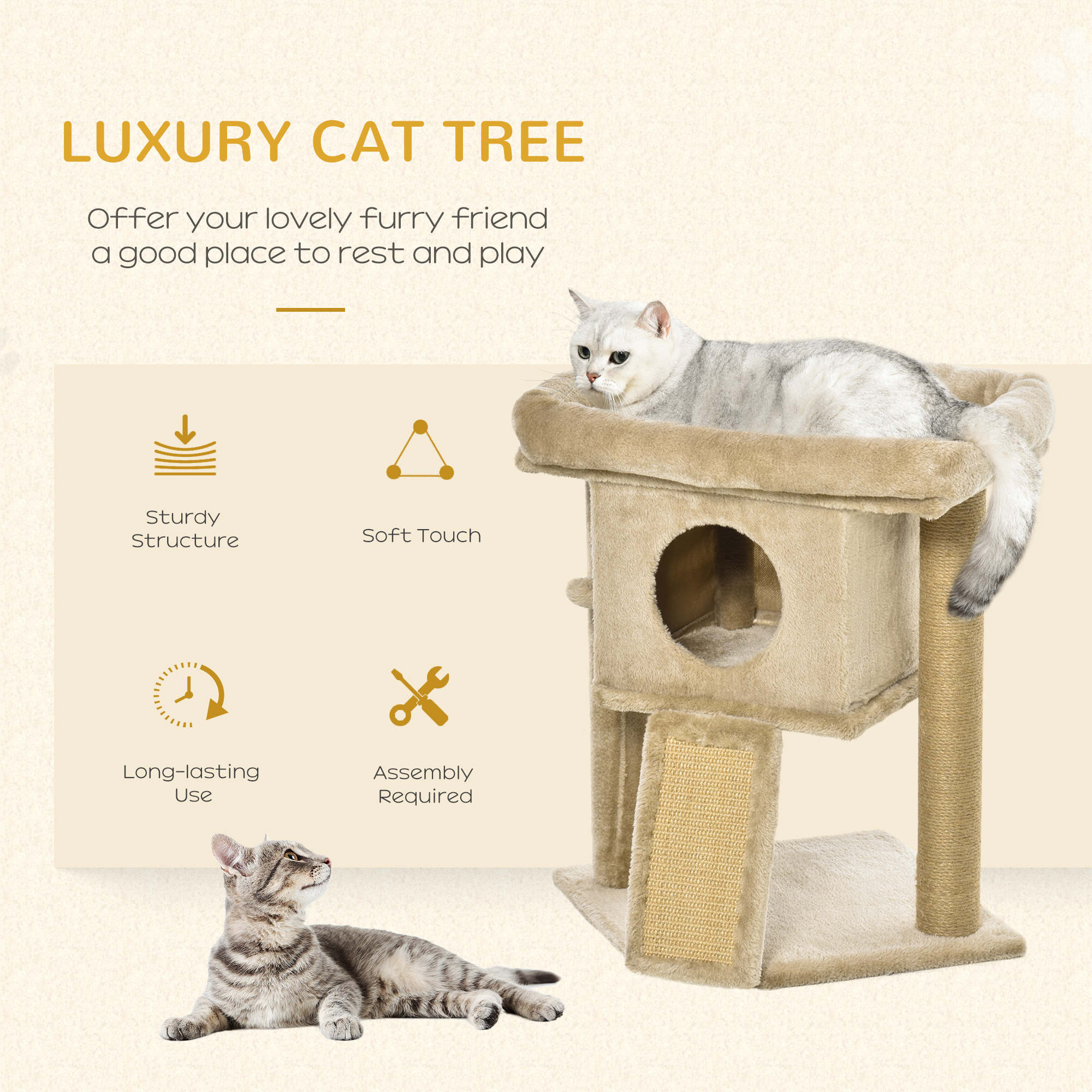 Cat tree Tower Climbing Activity Center Kitten Furniture with Jute Scratching Pad Ball Toy Condo Perch Bed Post 40 x 40 x 57cm Coffee