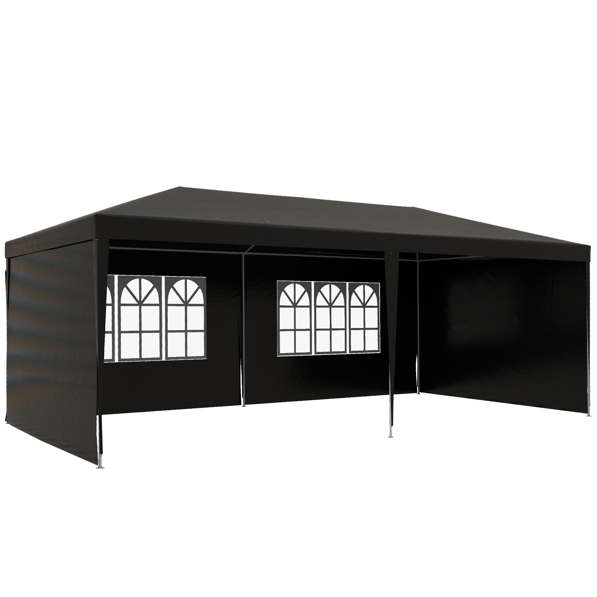 6 x 3 m Party Tent Gazebo Marquee Outdoor Patio Canopy Shelter with Windows and Side Panels, Black