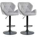 Set of 2 Adjustable Velvet Bar Stools with Metal Frame - Grey