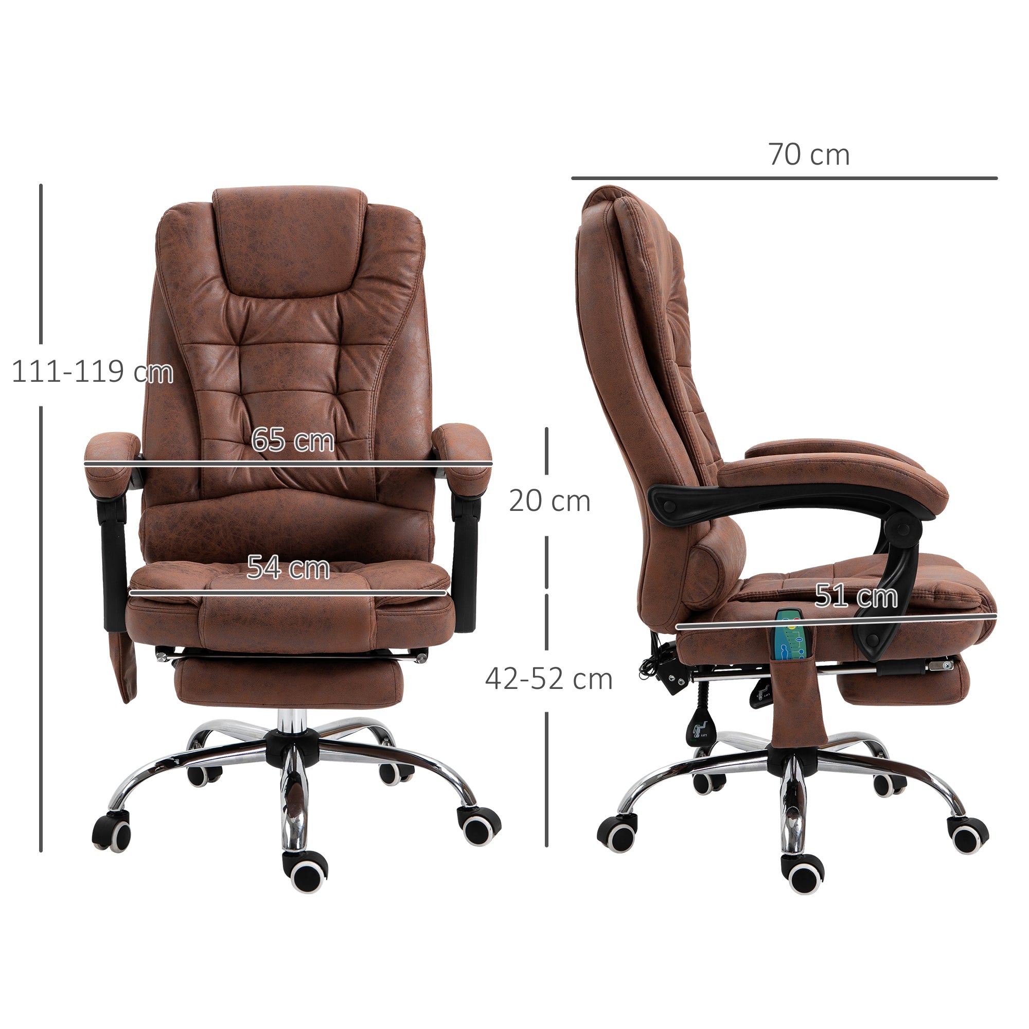 Heated 6 Points Vibration Massage Executive Office Chair Adjustable Swivel Ergonomic High Back Desk Chair Recliner with Footrest Brown