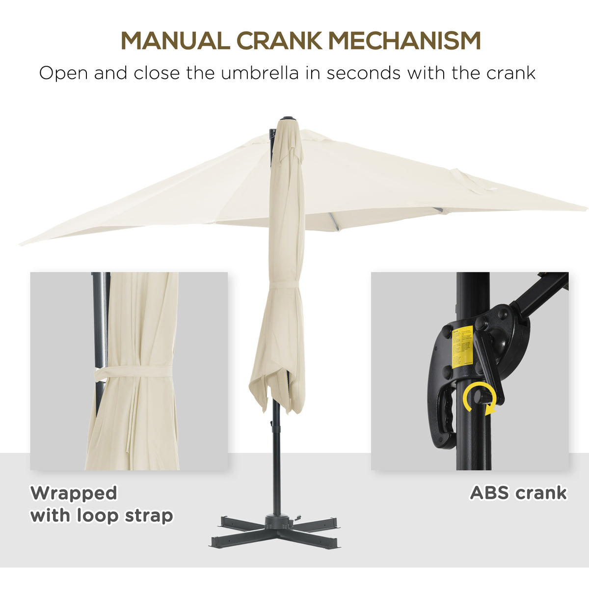 2.5 x 2.5m Patio Offset Parasol Umbrella with 360° Rotation & Crank Handle - Cream White