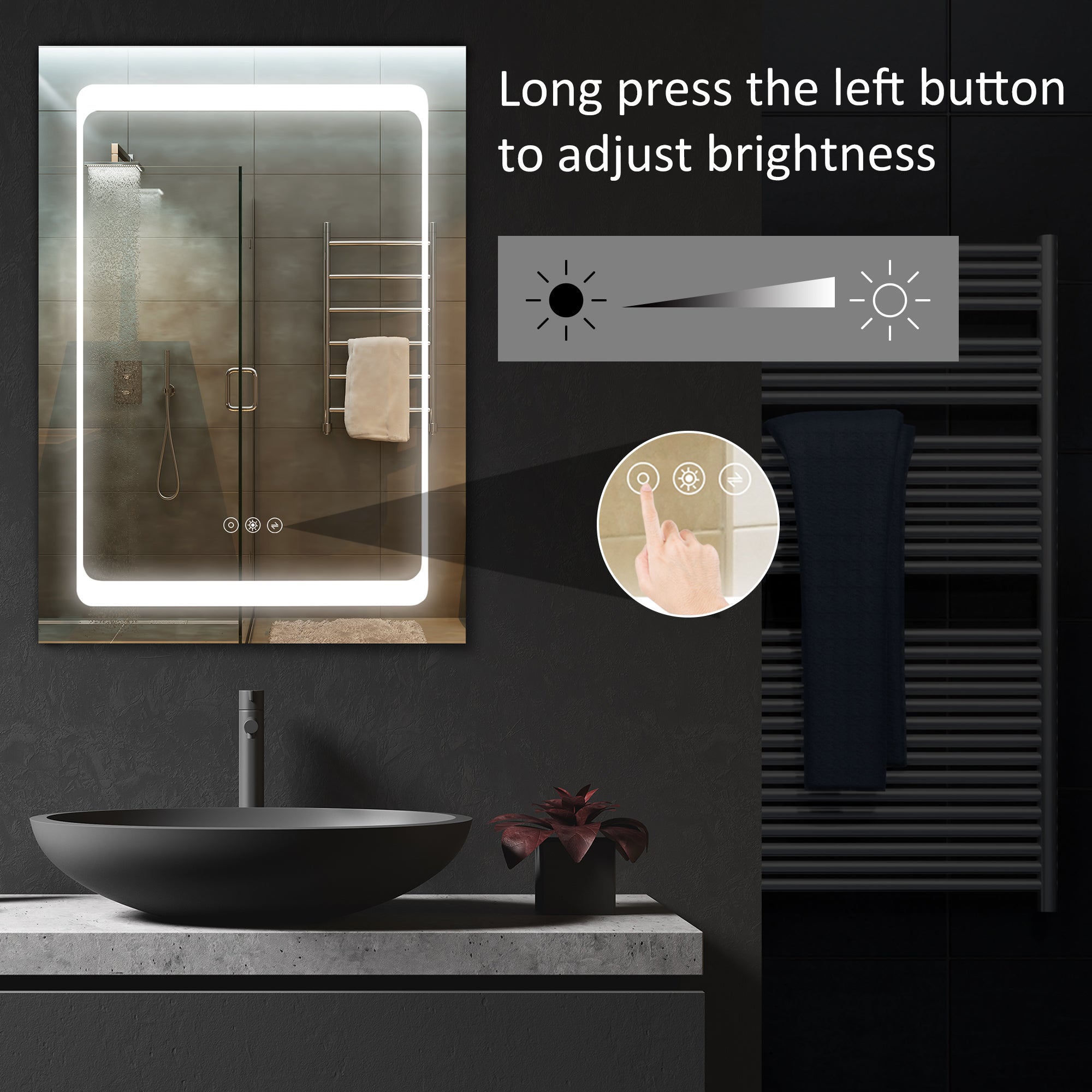 LED Illuminated Bathroom Mirror Cabinet with LED Lights, Wall-mounted Storage Organizer with Shelves, Touch Switch For Makeup Cosmetic