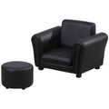 Toddler 2-Piece Sofa Set with Stool - Black Wood Frame