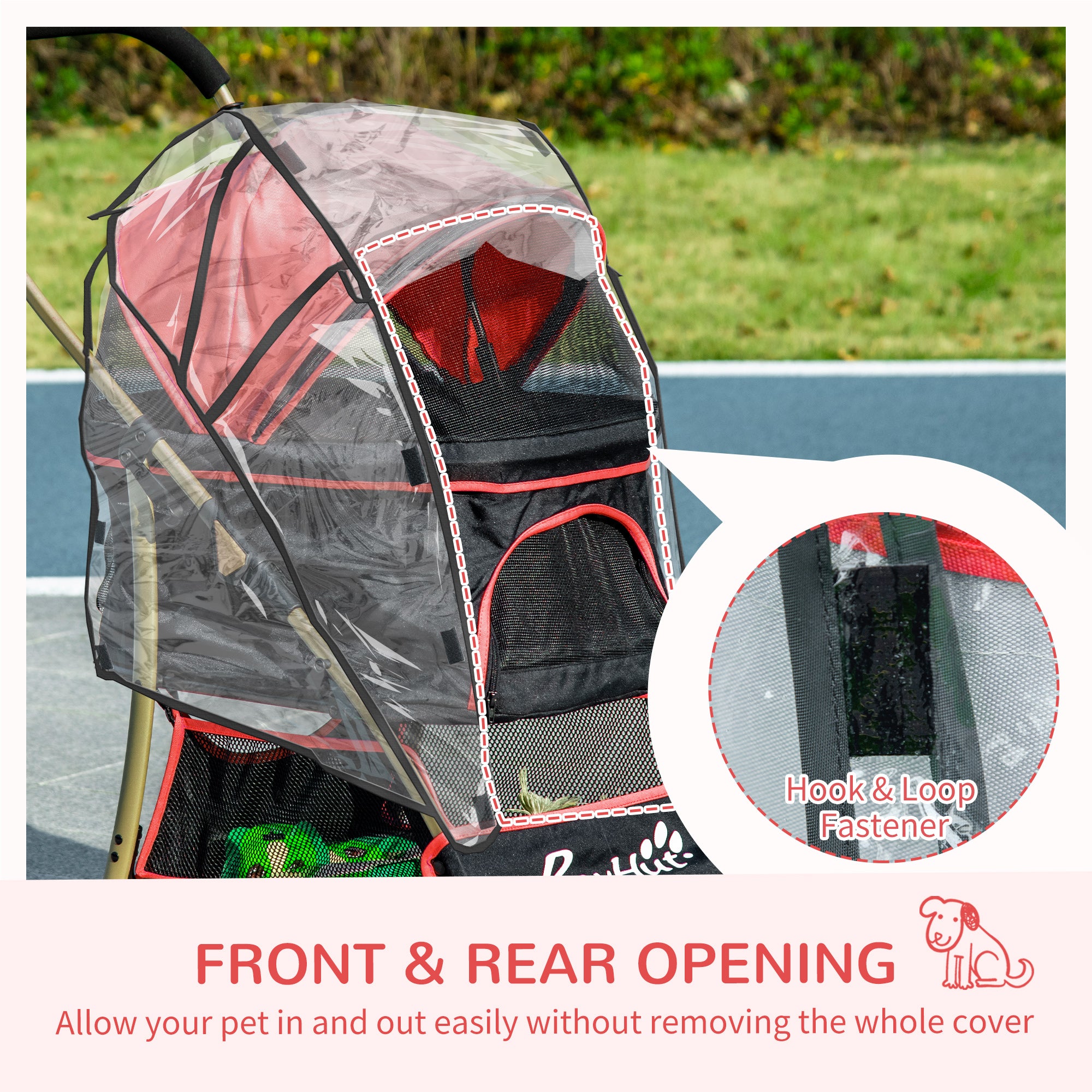 Detachable Pet Stroller with Rain Cover, 3 In 1 Cat Dog Pushchair, Foldable Carrying Bag w/ Universal Wheels, Brake, Canopy, Basket