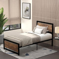 Single Industrial Metal Bed Frame with Rustic Wooden Headboard - Black