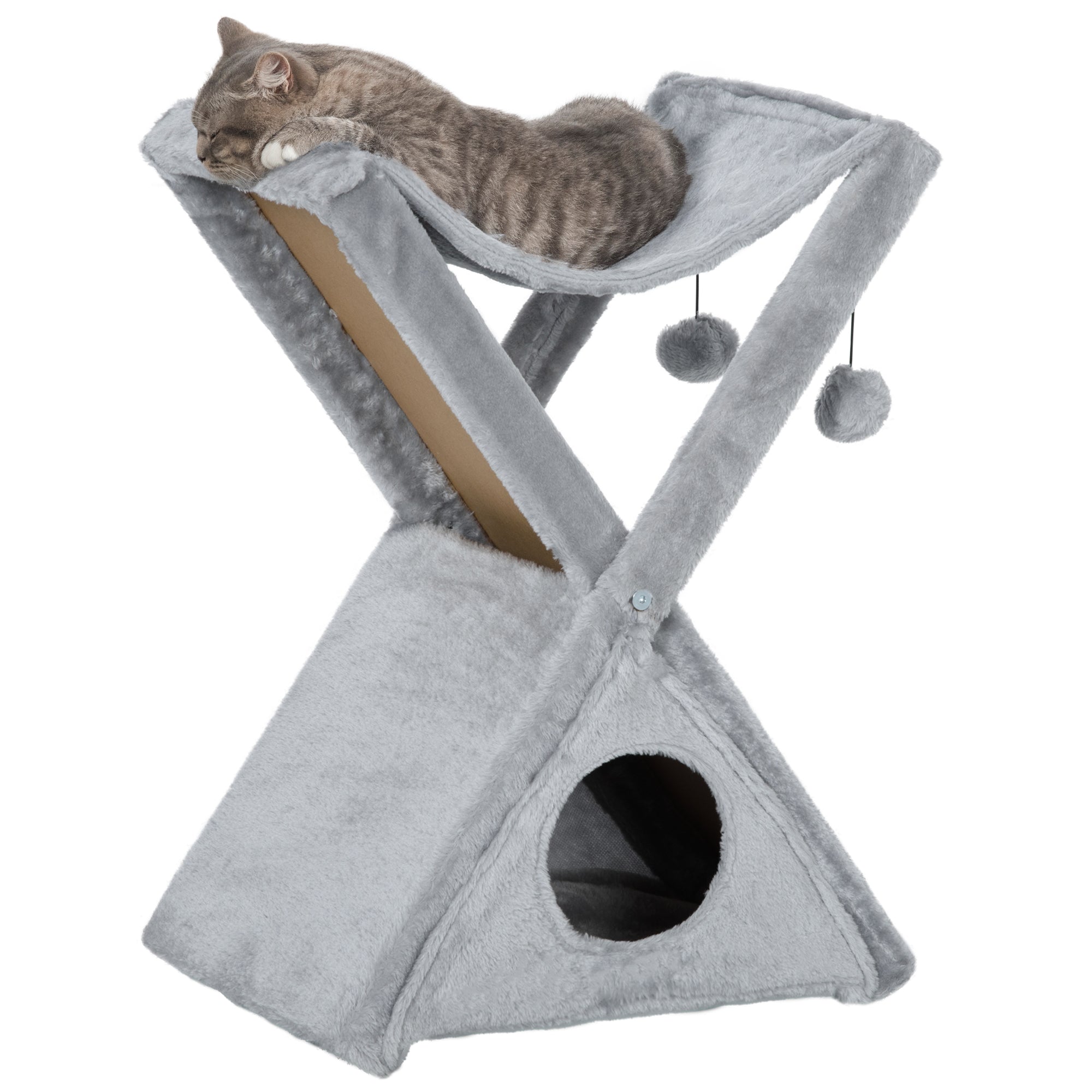 Two Tier Cat Tree Tower Scratching Post, 50L x 32W x 65Hcm-Grey