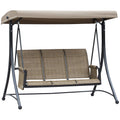 3 Person Outdoor Patio Porch Swing Chair with High Back, Adjustable Canopy & Side Pouches - Brown