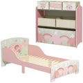 Toddler Bed Frame with 6-Bin Storage Shelf Unit for Ages 3-6 - Pink