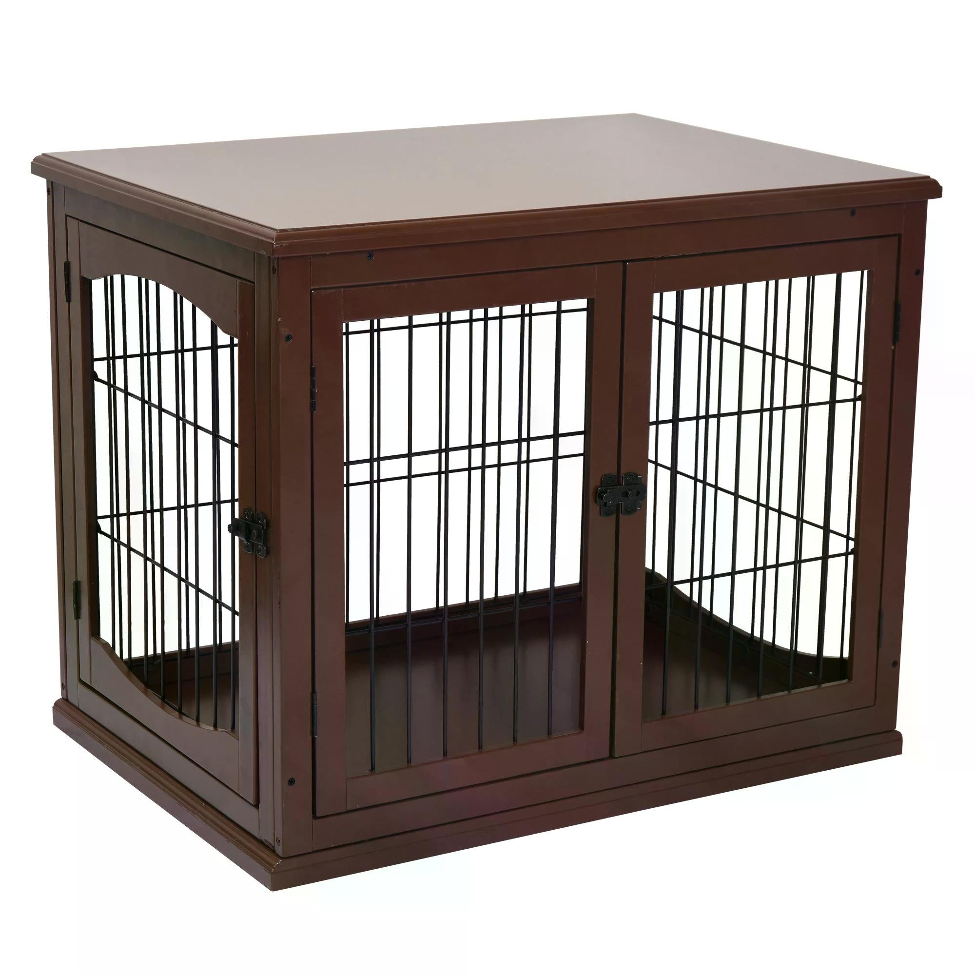 66cm Modern Indoor Pet Cage w/ Metal Wire 3 Doors Latches Base Small Animal House Tabletop Crate Decorative Stylish Brown