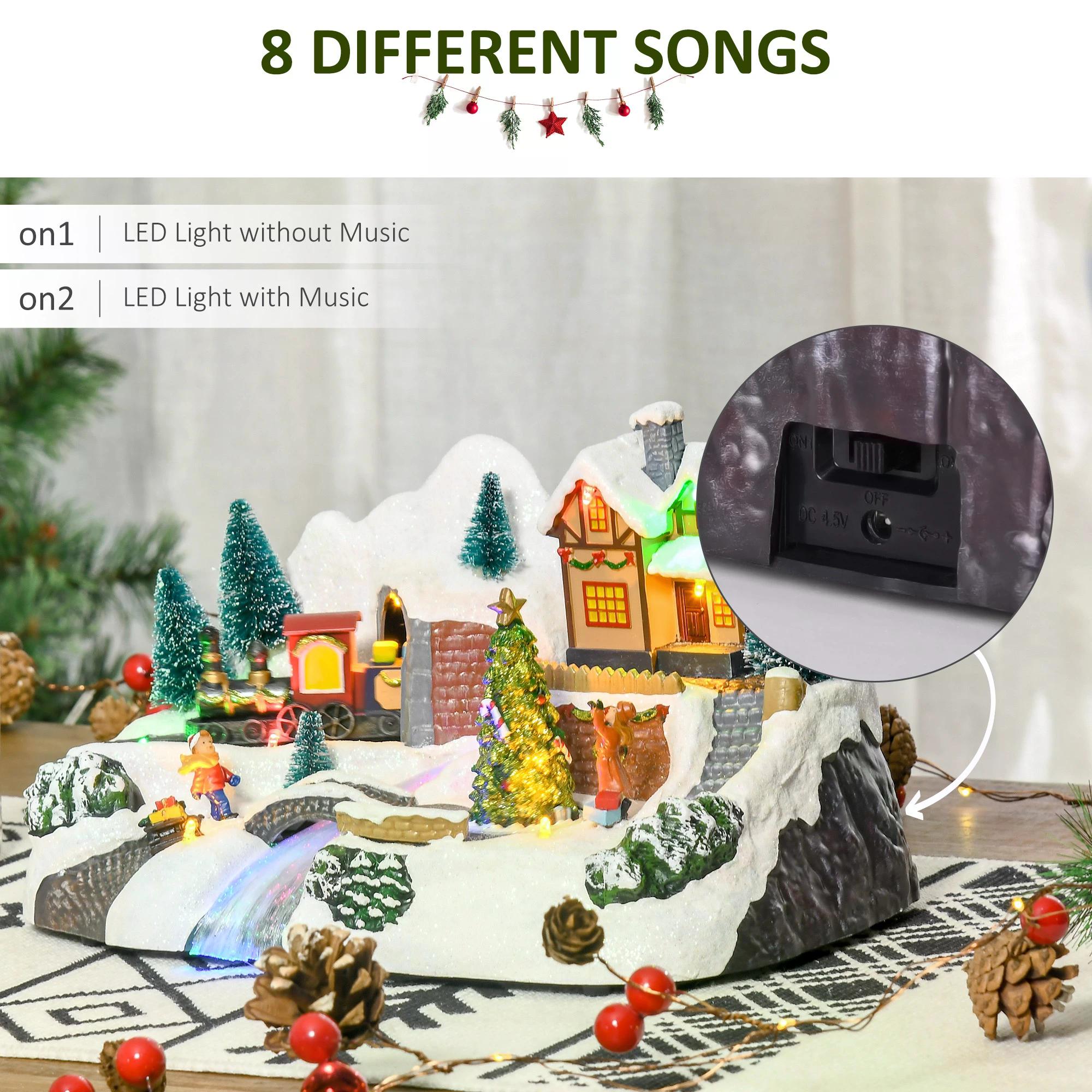 Prelit Christmas Musical Villages with Rotating Tree Animated Xmas Village with Sound Fibre Optic Transformer Festival Decoration for Tabletop