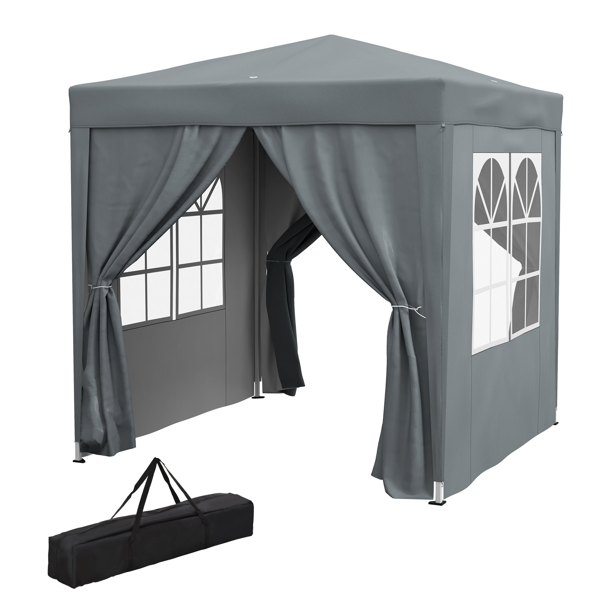 Garden Pop Up Gazebo Marquee Party Tent Canopy with free Carrying Case, Removable 2 Walls, 2 Windows, 2m x 2m, Grey