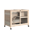 Wooden Rabbit Hutch Small Animal Cage with Pull-Out Tray, Openable Roof & Wheels 91.5x53.3x73 cm - Natural Wood