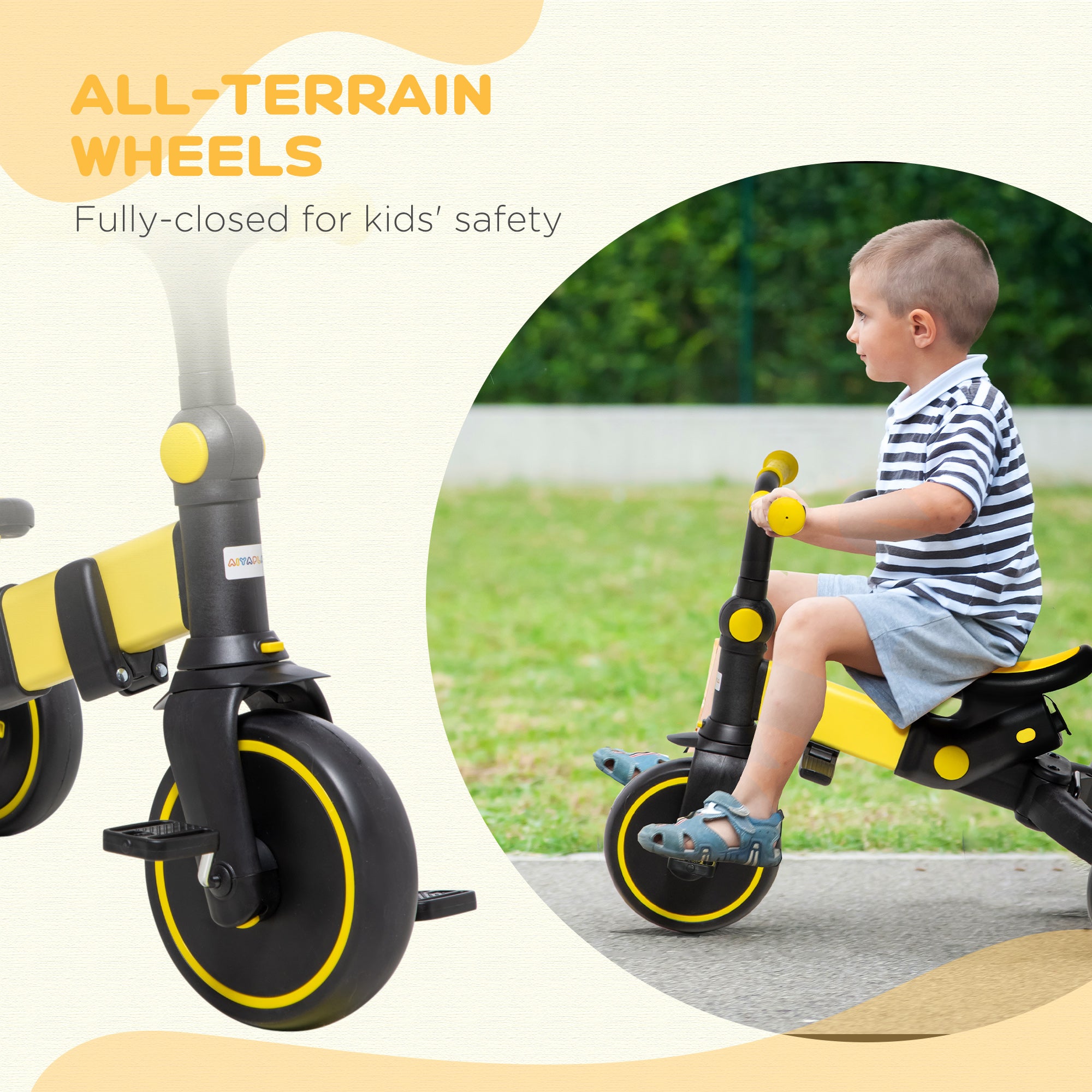 3-in-1 Tricycle for Kids with Aluminium Frame, Baby Trike with Adjustable Push Handle, Canopy and Seat Angle for 18-48 Months, Yellow