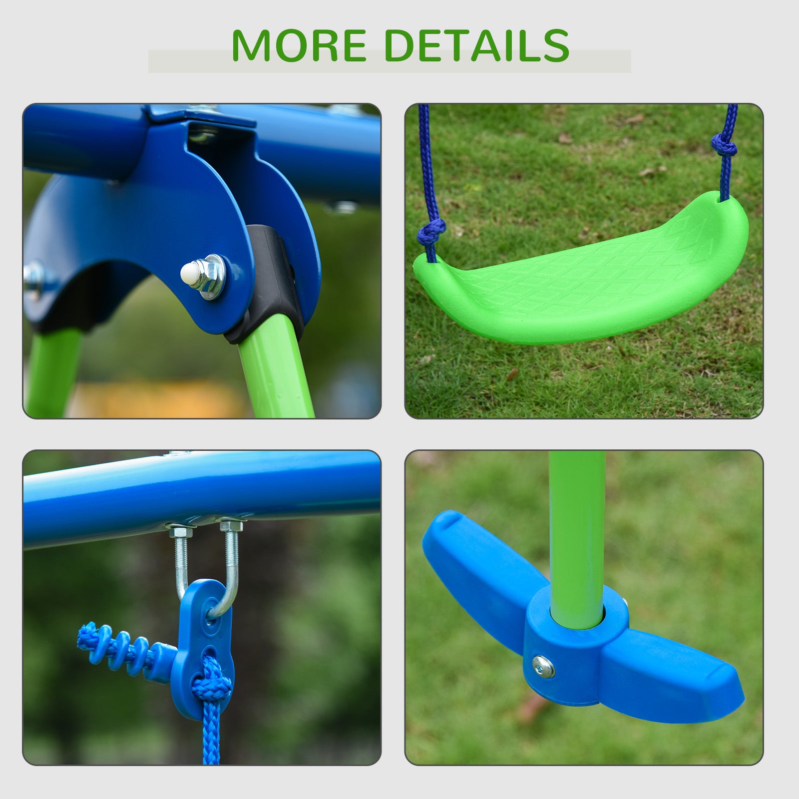 2 Piece Metal Swing and Seesaw Set with Adjustable Height - Green