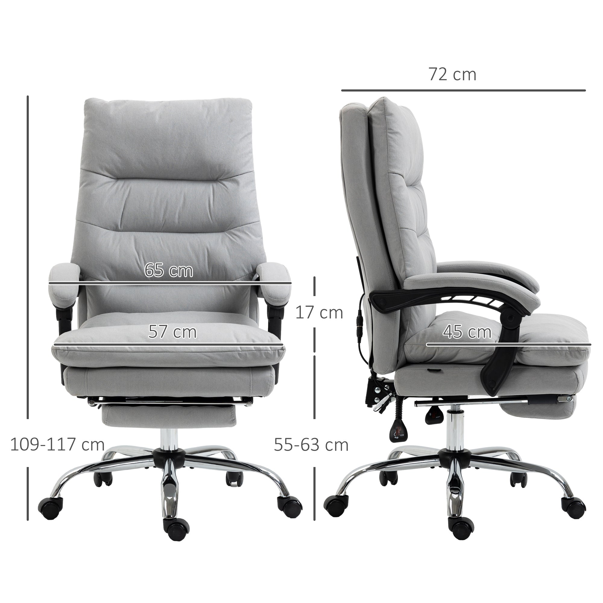 Vibration Massage Office Chair with Heat, Microfibre Computer Chair with Footrest, Armrest, Reclining Back, Double-tier Padding, Grey