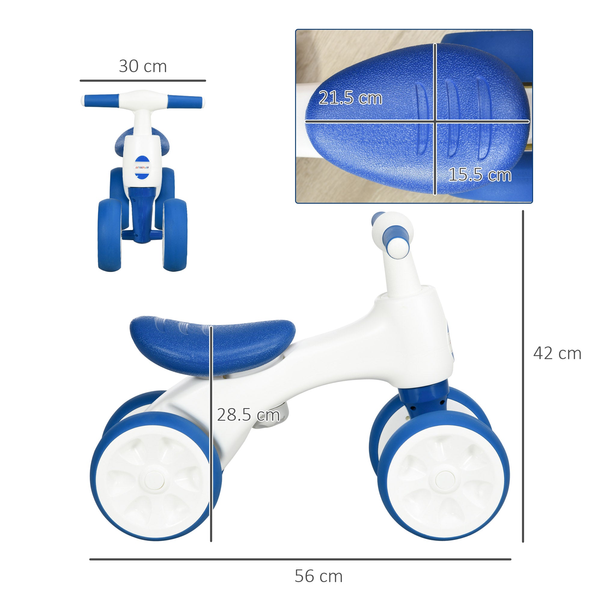 Balance Bike for 18-36 Months with Anti Slip Handlebars, 4 Wheels, No Pedal, Gift for Boys and Girls - Blue