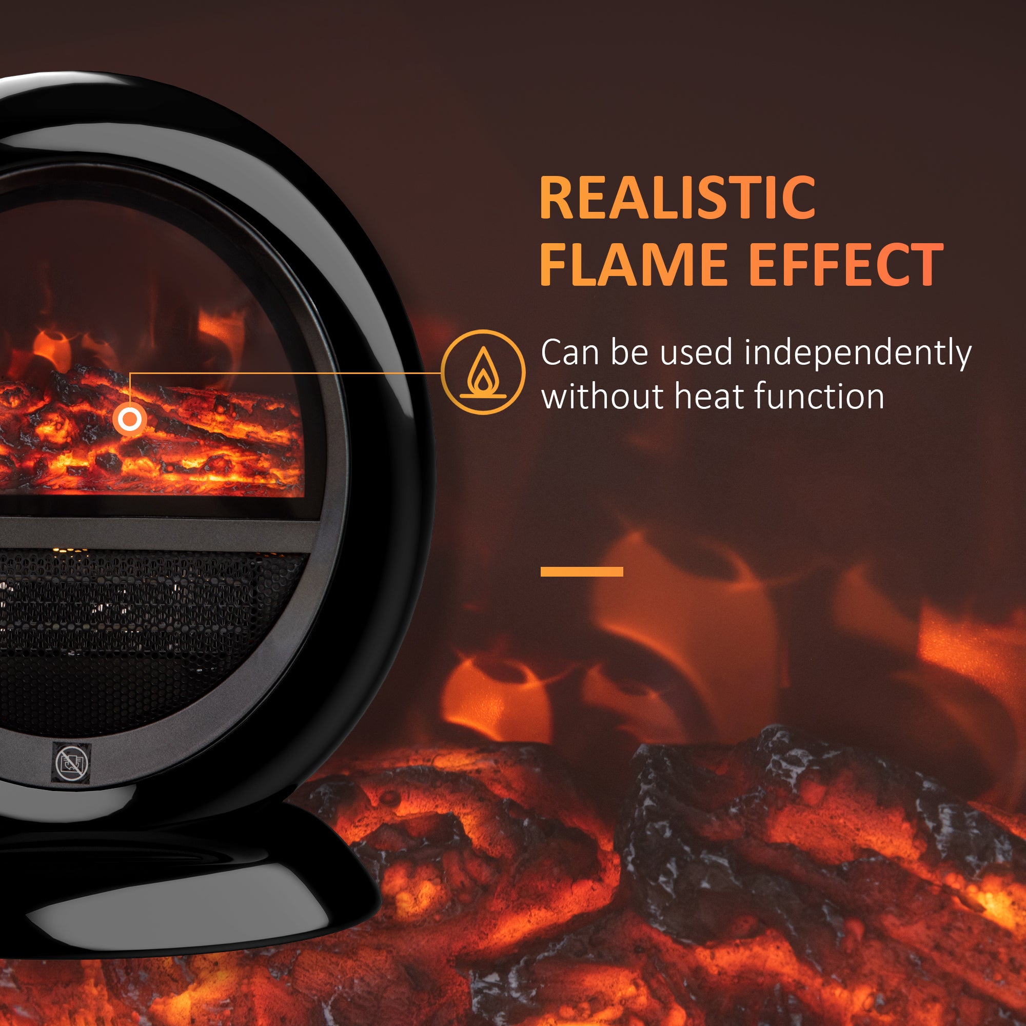 Free standing Electric Fireplace Heater with Realistic Flame Effect, Rotatable Head, Overheating Protection, 1500W, Black