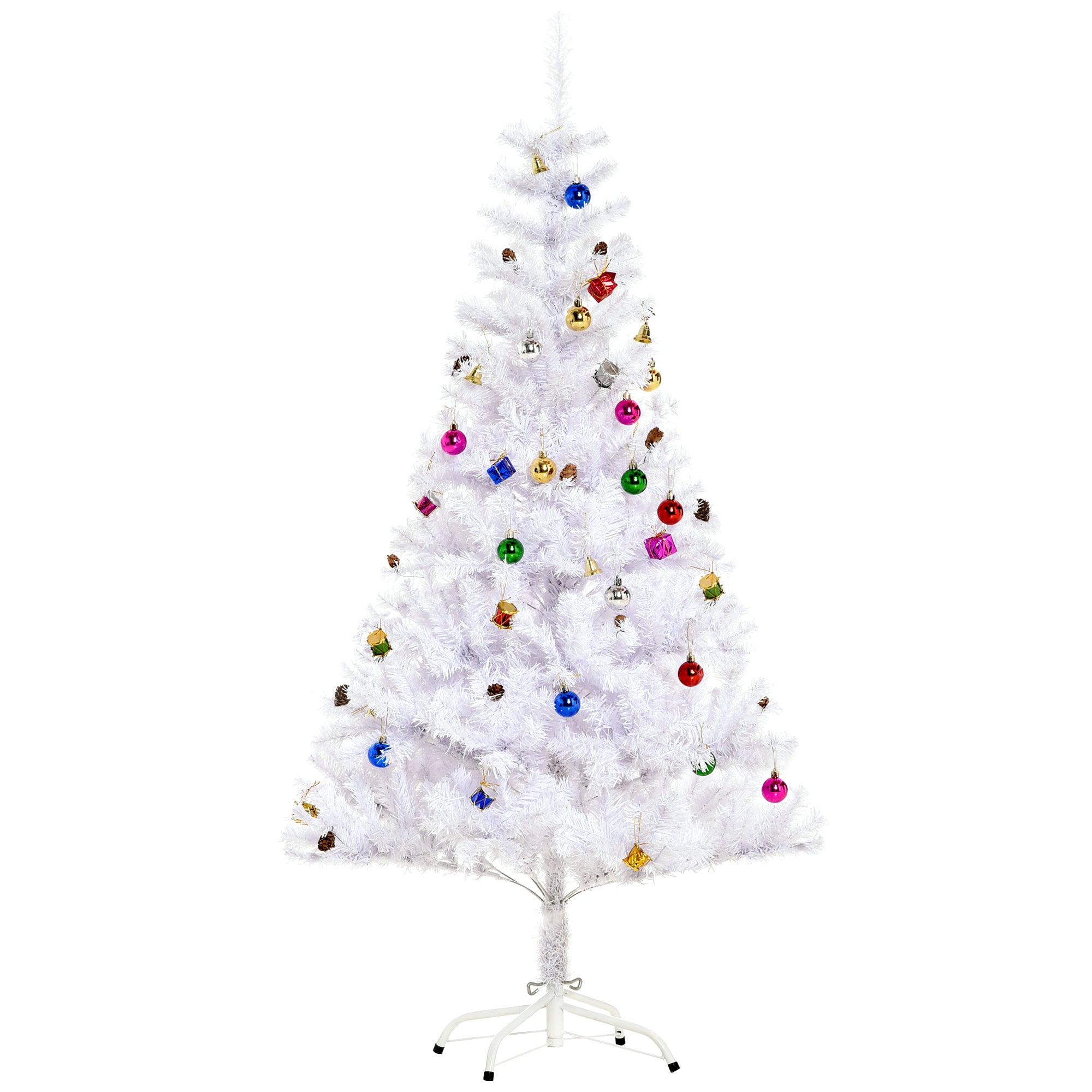 4.9ft Artificial Christmas Tree Holiday Home Decoration with Xmas Ornaments and Metal Stand, White