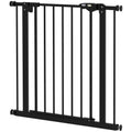 Adjustable Metal Dog Gate 74-80cm Wide with Automatic Closing Door - Black