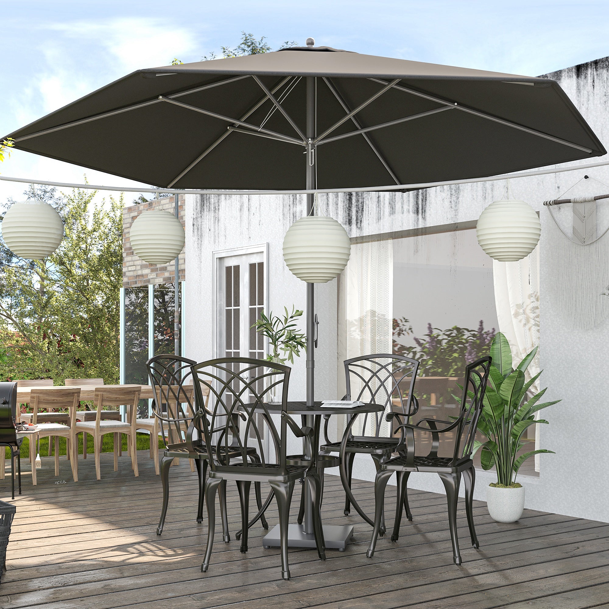 2.8m Patio Parasols Umbrellas Outdoor 6 Ribs Sunshade Canopy Manual Push Garden Backyard Furniture, Dark Grey