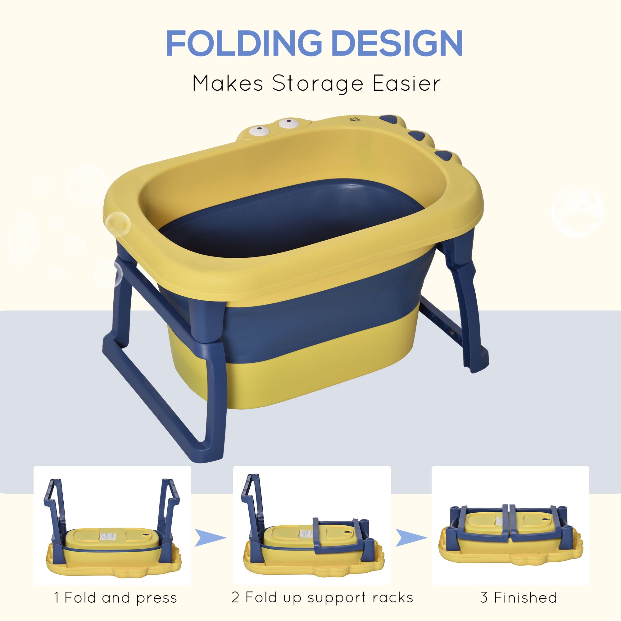 Baby Bath Tub for 0-6 Years Collapsible Non-Slip Portable with Stool Seat for Newborns Infants Toddlers Kids Crocodile Shape Yellow