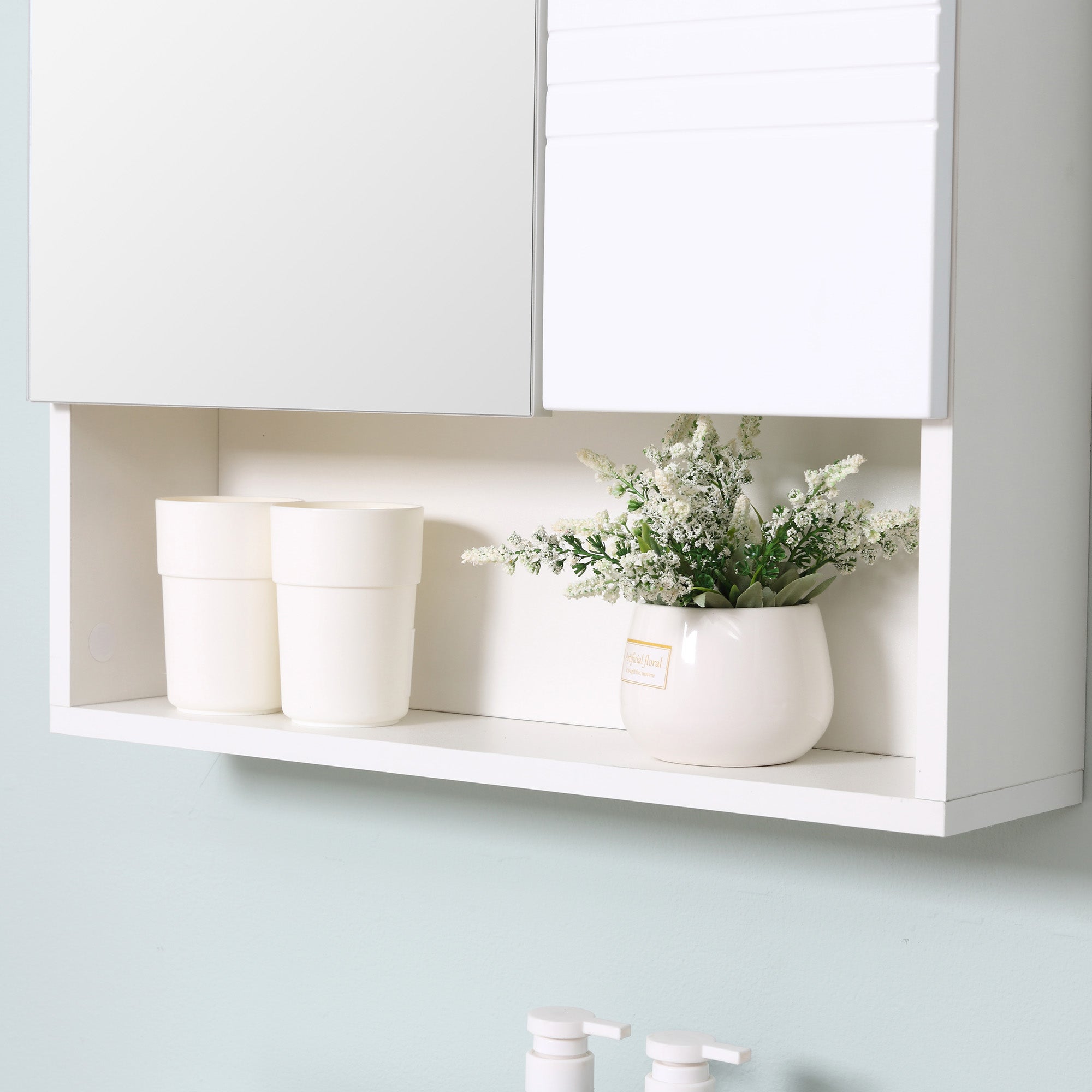 Bathroom Mirror Cabinet, Wall Mount Storage Cabinet with Double Door, Adjustable Shelf, 54cm x 15cm x 55cm, White