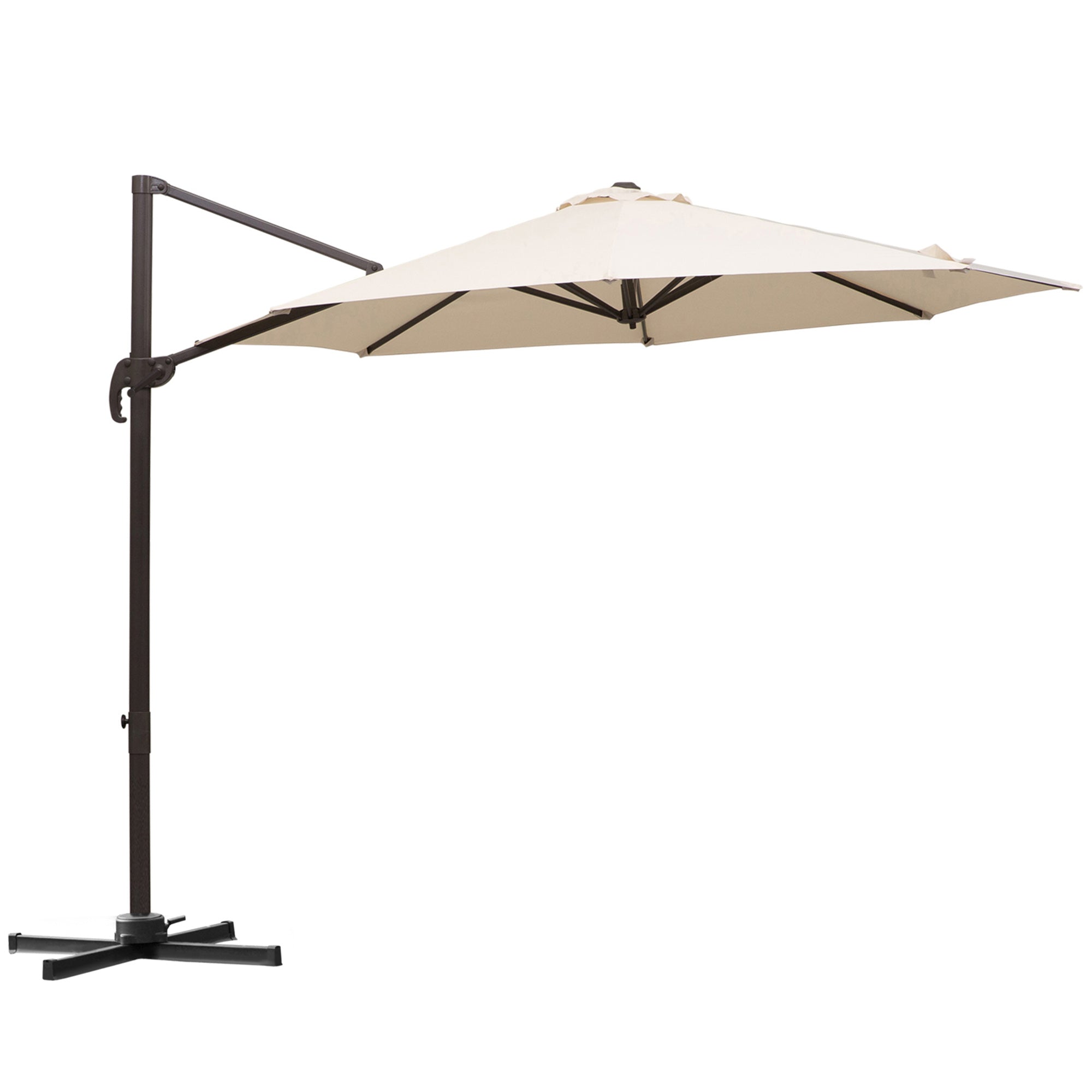 3M Banana Parasol Hanging Cantilever Umbrella W/ Cross Base Hand Crank Aluminium Frame 360°Rotation Hand Crank-Beige