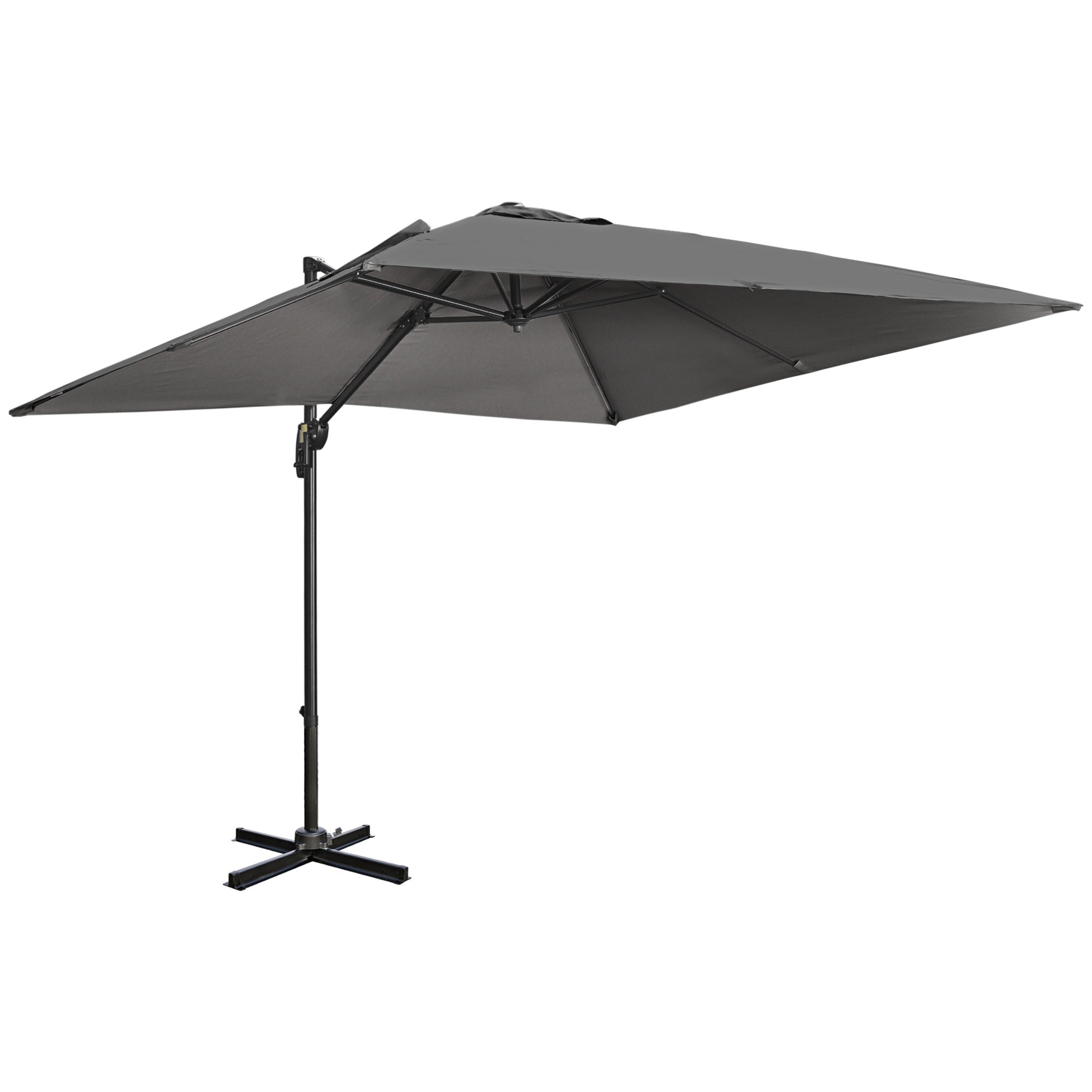 2.7 x 2.7 m Cantilever Parasol, Square Overhanging Umbrella with Cross Base, Crank Handle, Tilt, 360° Rotation and Aluminium Frame, Dark Grey