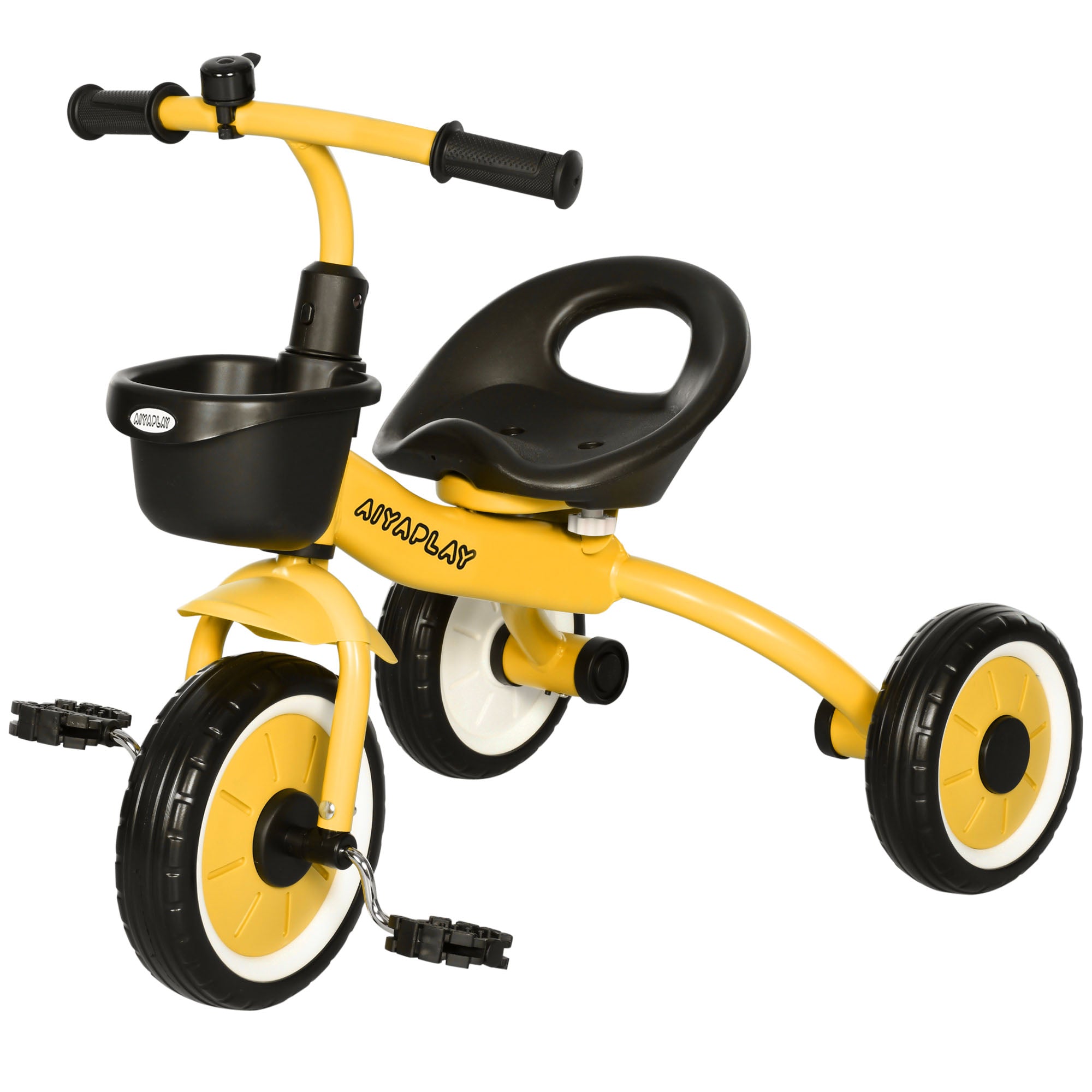 Kids Trike, Tricycle, with Adjustable Seat, Basket, Bell, for Ages 2-5 Years - Yellow