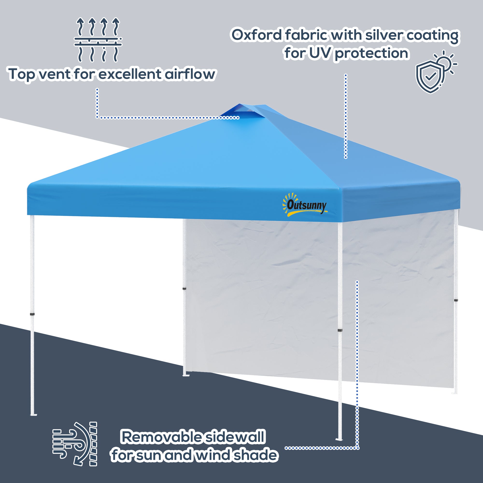 3x(3)M Pop Up Gazebo Tent with 1 Sidewall, Roller Bag, Adjustable Height, Event Shelter Tent for Garden, Patio, Blue