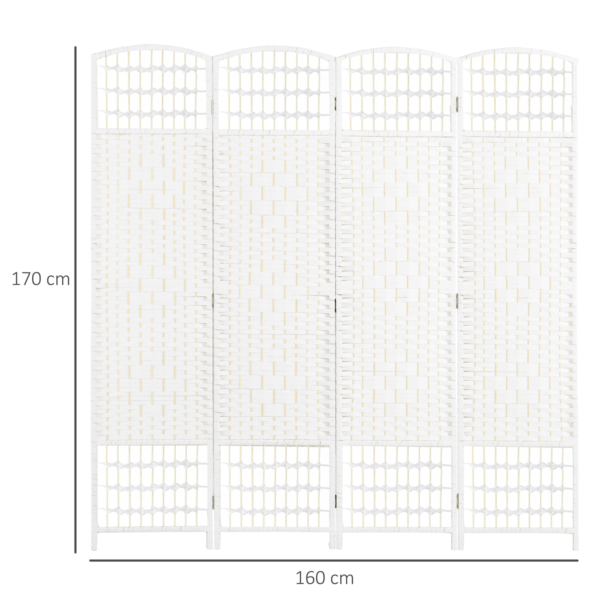 4 Panel Folding Room Divider, Privacy Screen, Freestanding Paravent Partition Separator for Living Room, Bedroom and Office, 160 x 170cm, White