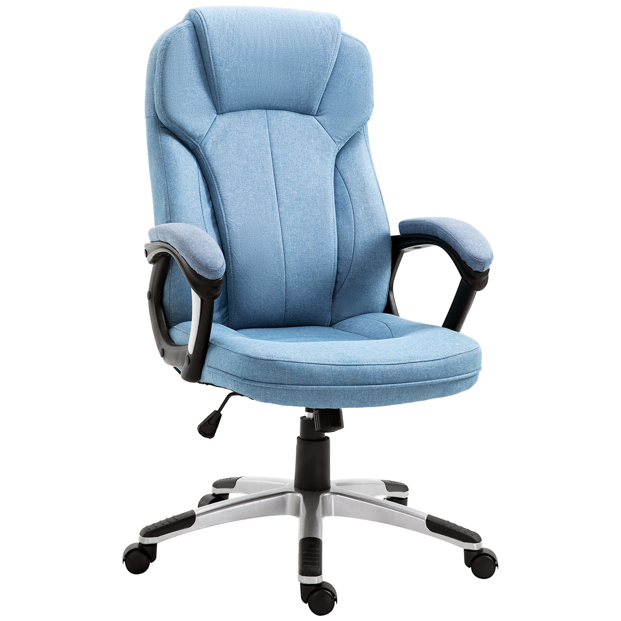 Linen Fabric Home Office Chair, Height Adjustable Computer Chair with Padded Armrests and Tilt Function, Blue