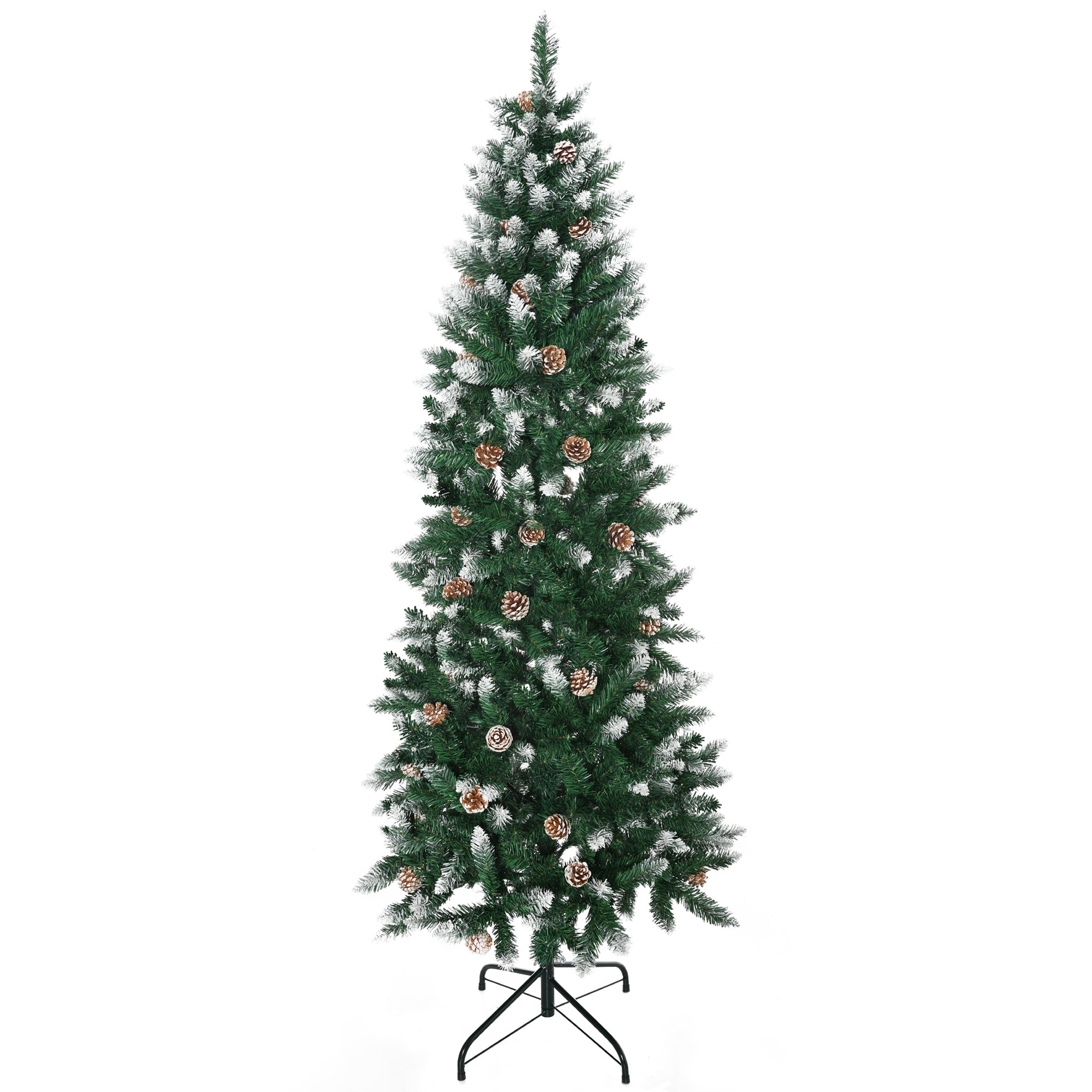 6 Foot Snow Artificial Christmas Tree with Realistic Branches, Pine Cone, for Indoor Decoration, Green White