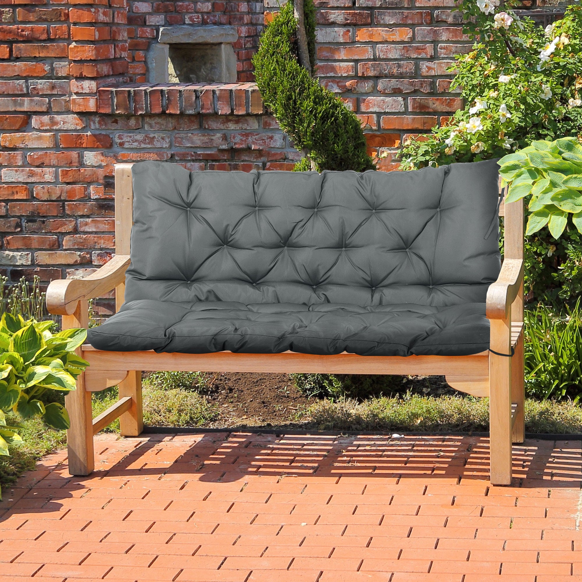 Garden Bench Cushion, 2 Seater Swing Chair Cushion, Seat Pad with Ties for Indoor and Outdoor Use, 110 x 120 cm, Dark Grey