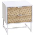 Modern Bedside Table with 2 Drawers and Metal Frame - White & Oak