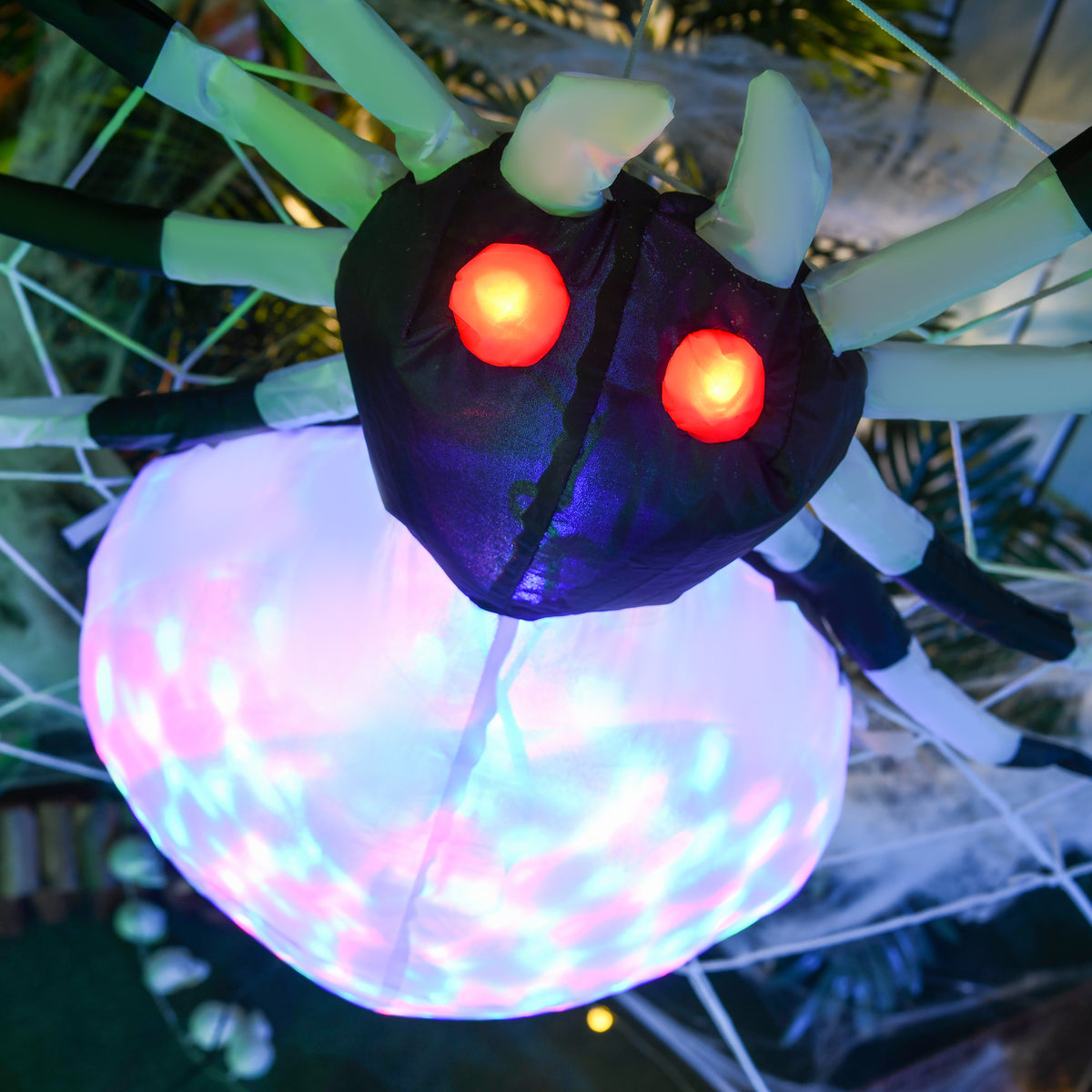 5FT Halloween Inflatable Hanging Spider with Colourful LED Lights - White