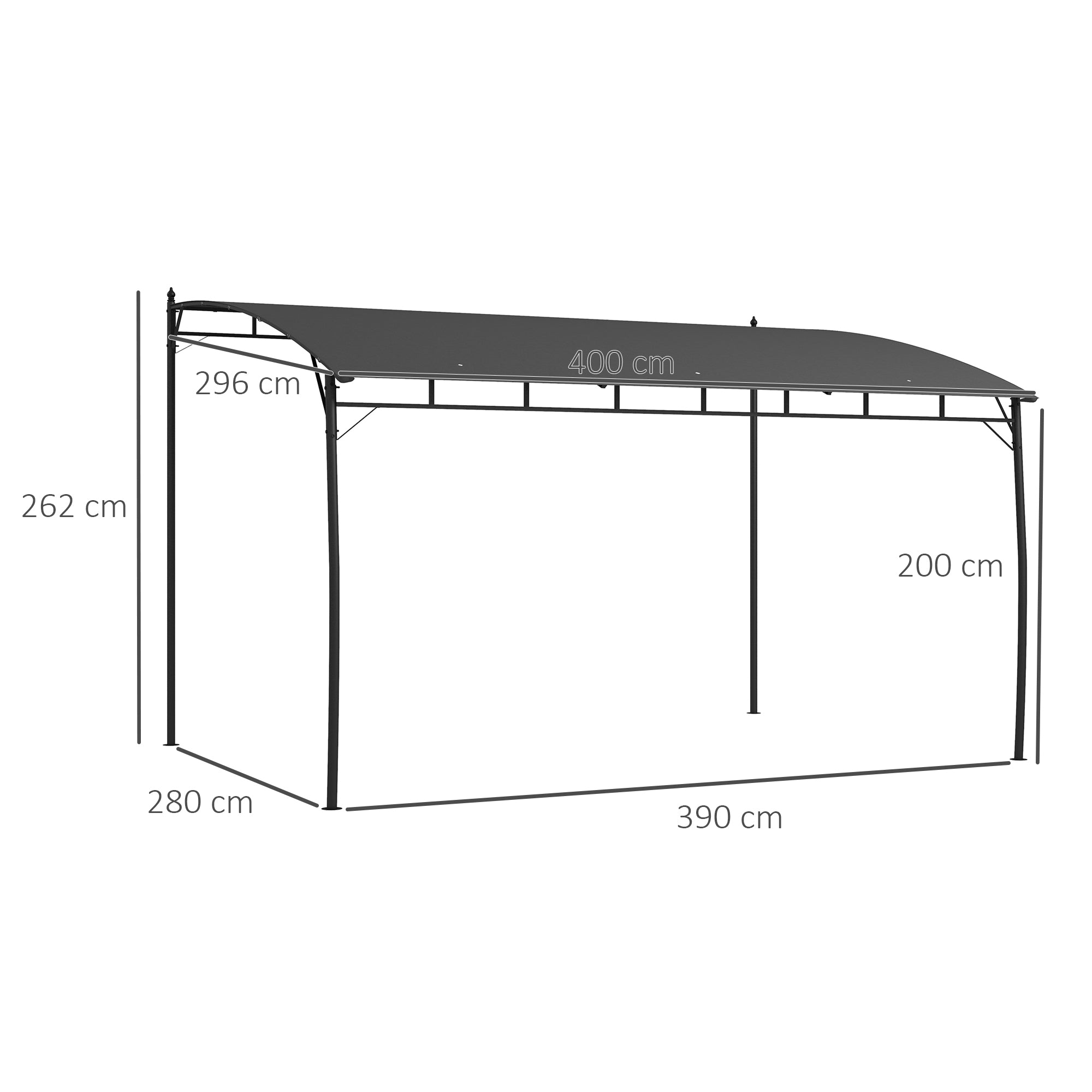 3 x 4m Outdoor Pergola Gazebo Set with Metal Frame and Sun Shade - Dark Grey